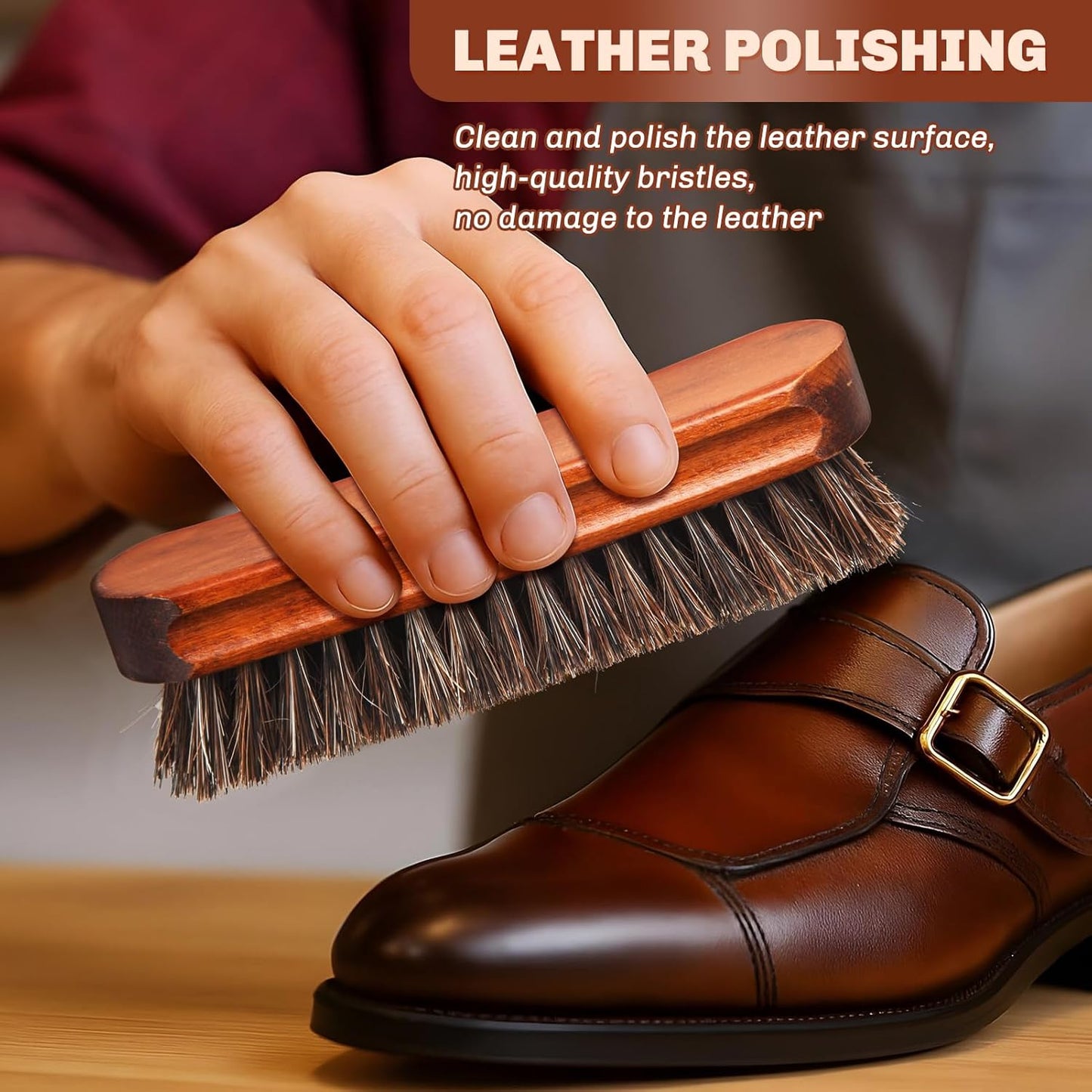 4 Pcs Horsehair Shine Shoes Brush Kit Polish Dauber Applicators Cleaning Leather Shoes Boots Care
