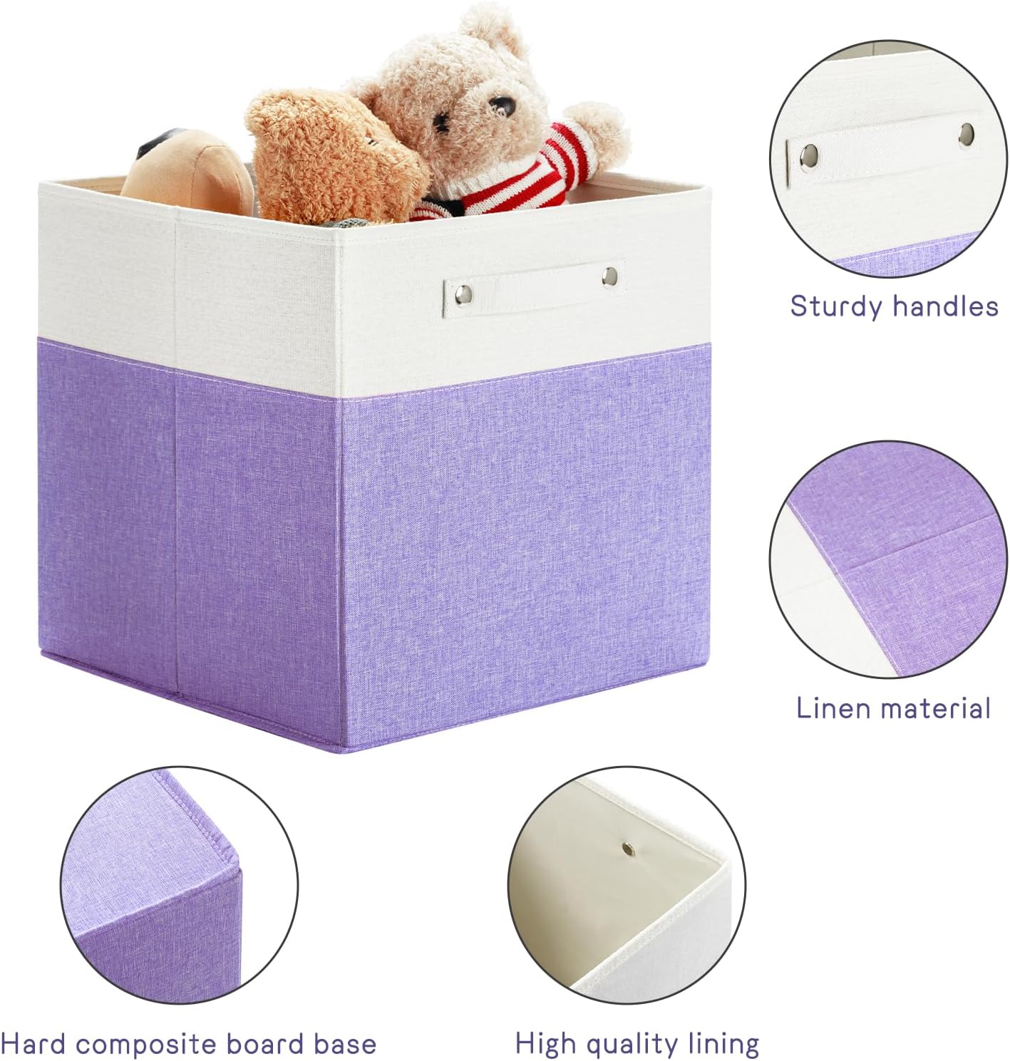 13 x 13 Inch Fine Linen Storage Bins with Handles，Fabric Cube Boxs，Collapsible Basket Organizers