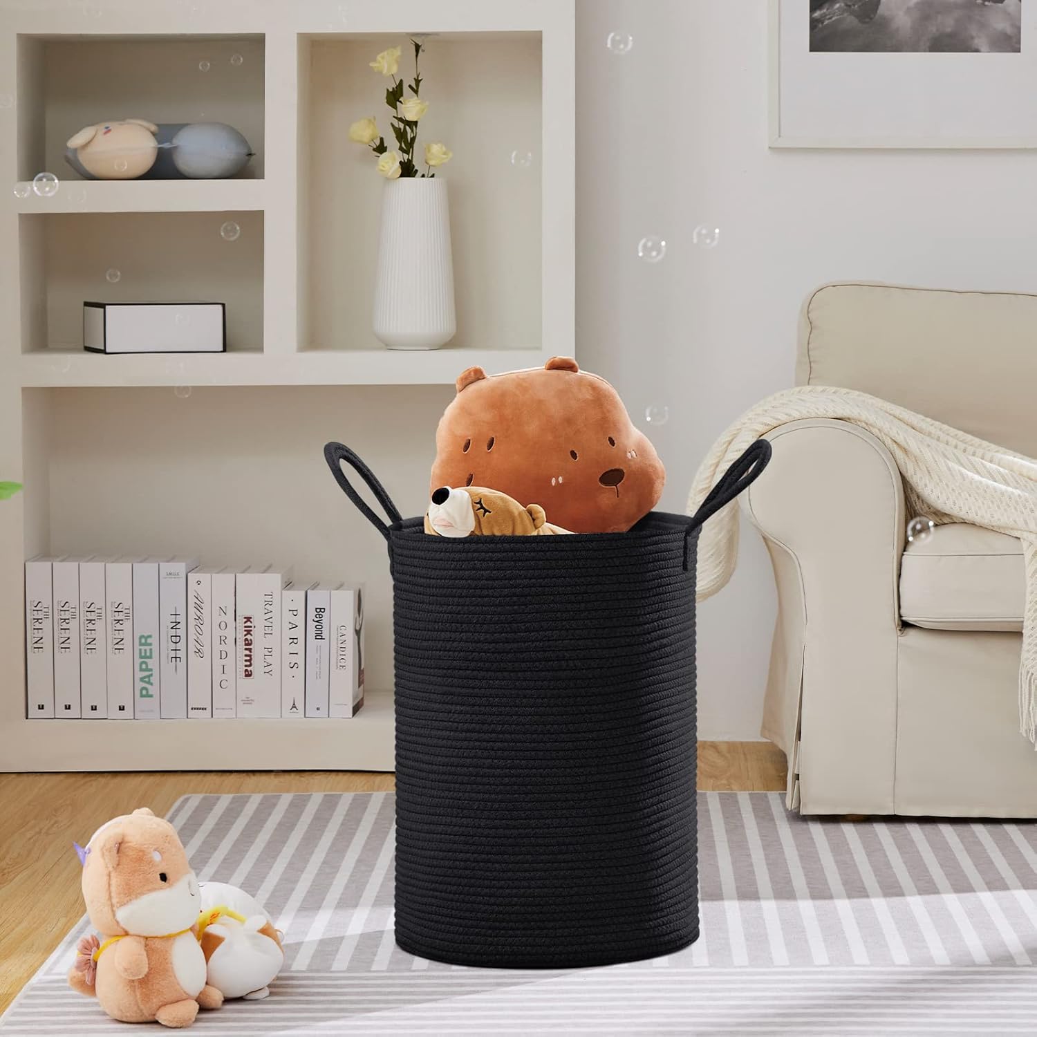 VIPOSCO Large Laundry Hamper, Tall Woven Rope Storage Basket for Blanket, Toys, Dirty Clothes in