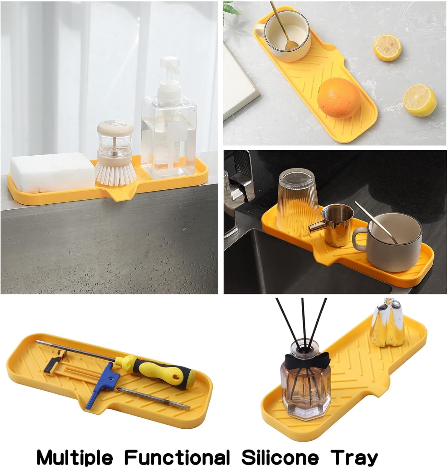 Silicone Bathroom Soap Dishes with Drain Spout-Bathroom and Kitchen Sink Organizer,Sponge