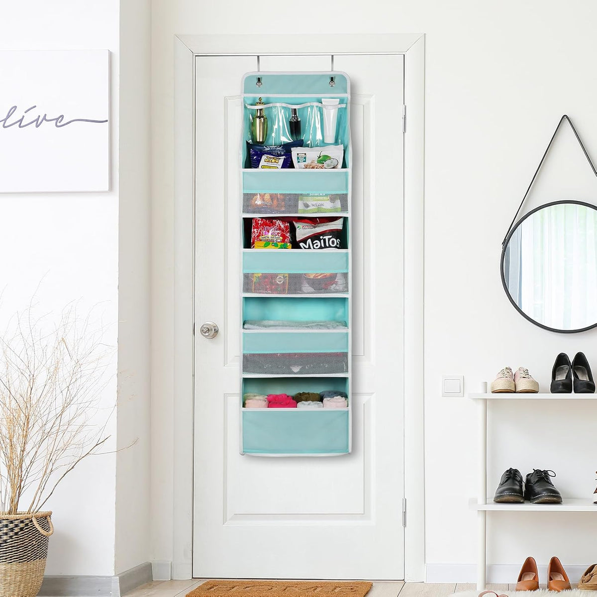 Univivi 5-Shelf Fabric Door Storage Over Door Hanging Organizer with 4 Large Pockets and 3 Small