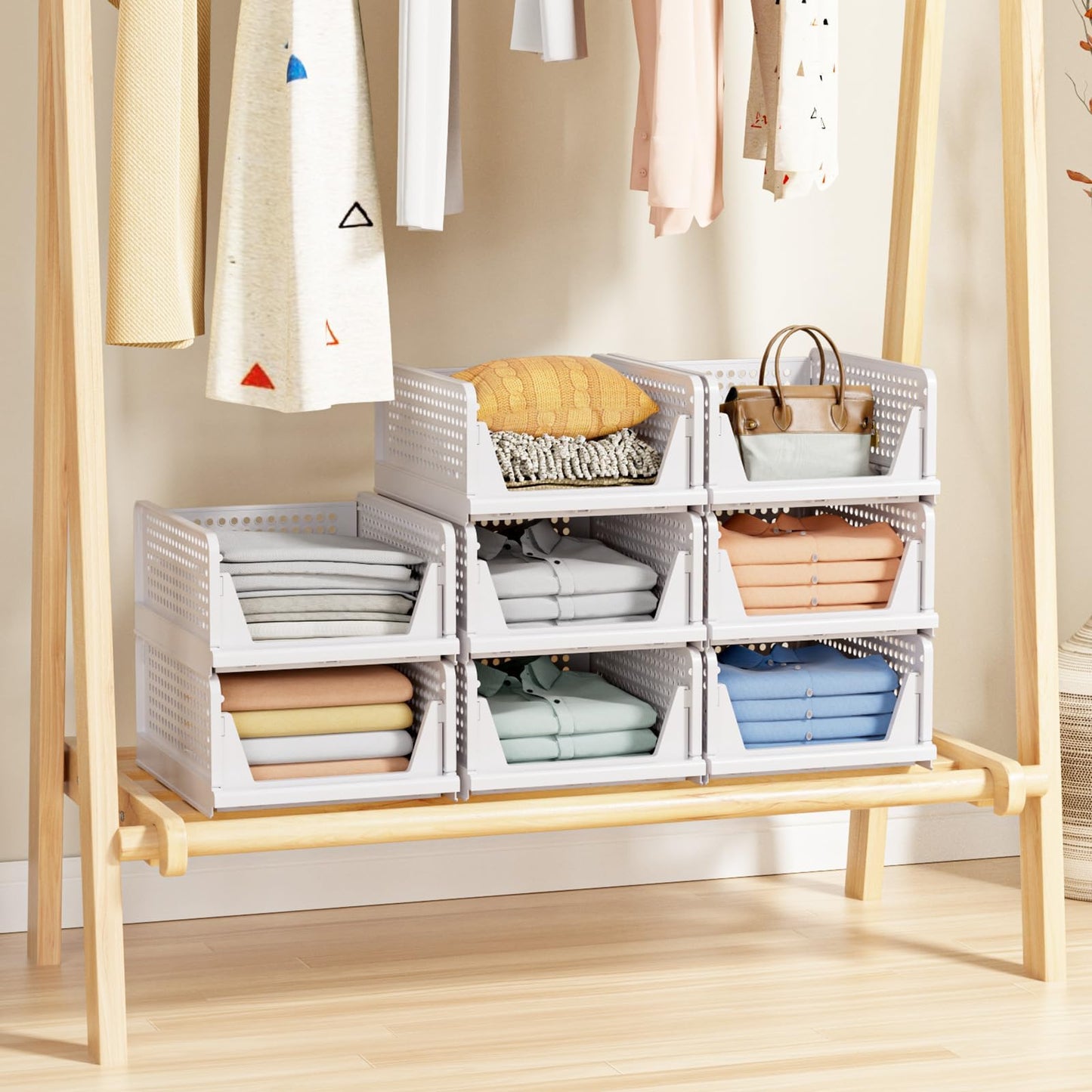 caktraie 5 Pack Stackable Closet Storage Basket - Stackable Storage Bins