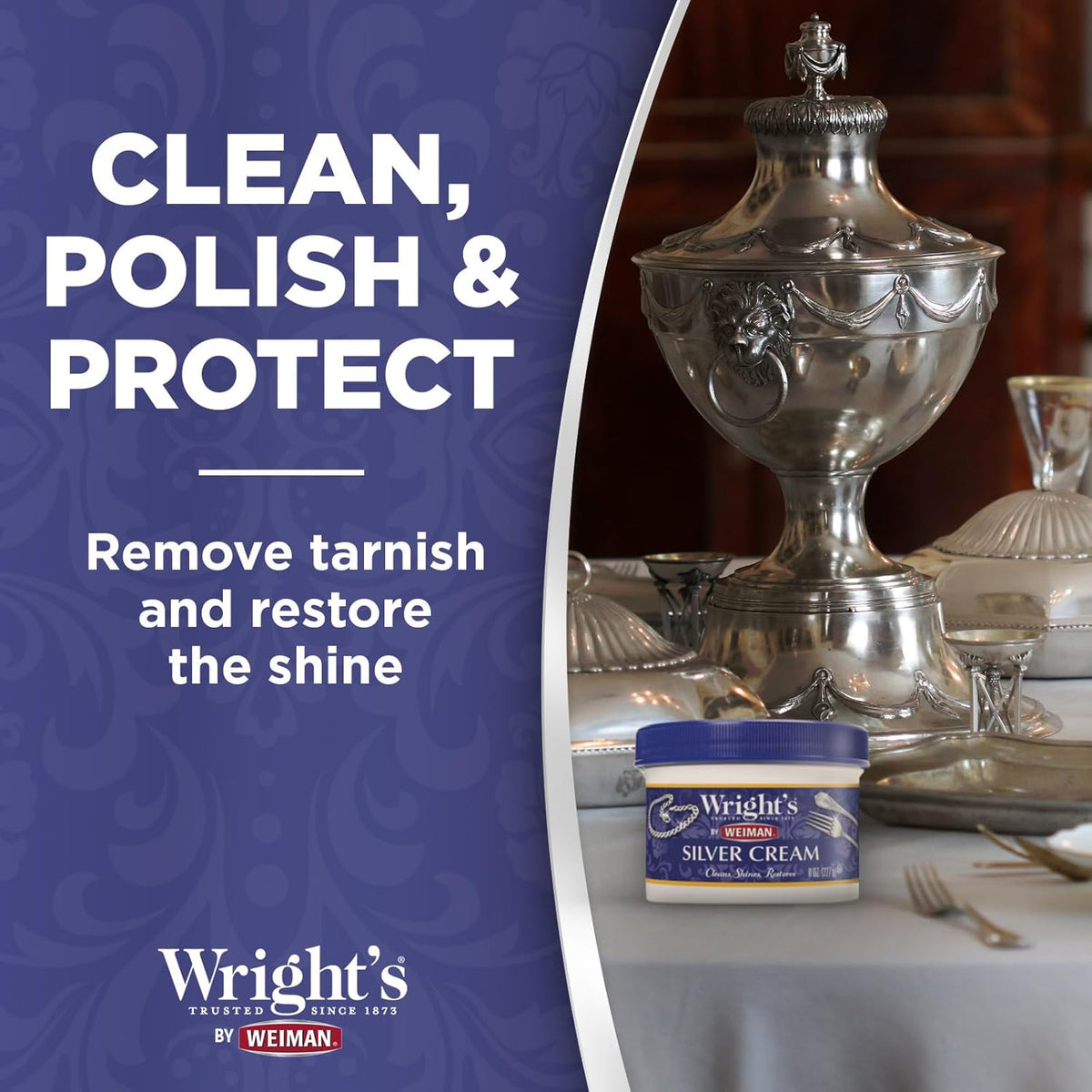 Wright's by Weiman Silver Cleaner and Polish Cream with Polishing Cloth, Ammonia-Free, Gently Clean