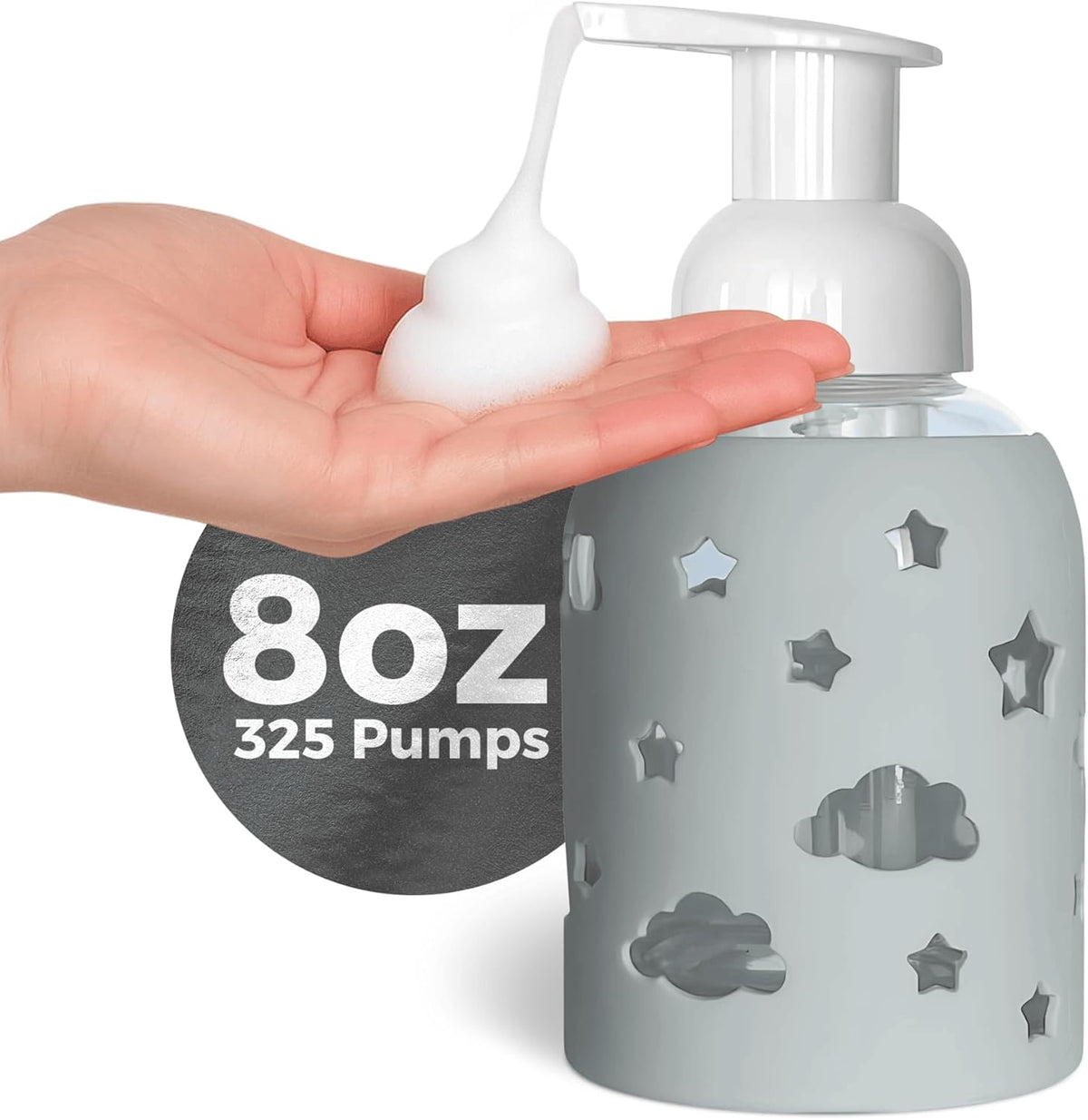 SoCal Suds & Company Glass Foaming Hand Soap Dispenser, Soft Grip Silicone Sleeve, Refillable Pump