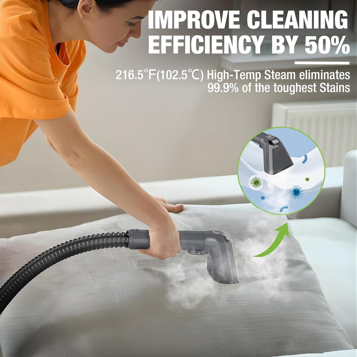 WORKPRO Steam Portable Carpet and Upholstery Cleaner, 16KPa Upholstery Cleaner Machine with Steam &