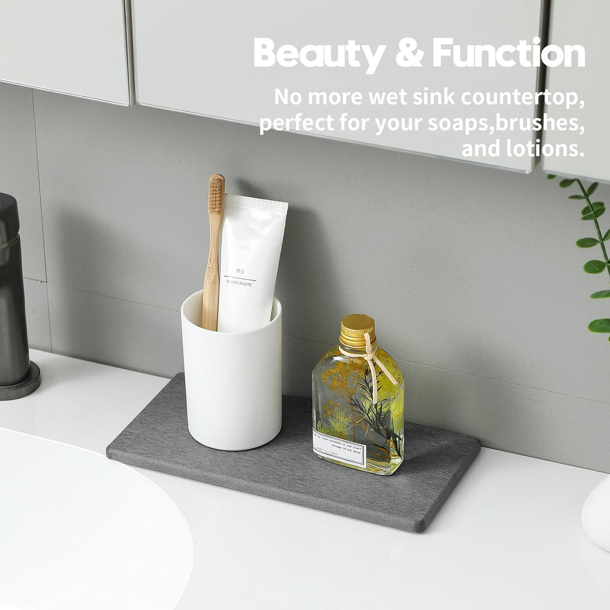 2PCS 10"x 5" Large Bathroom Sink Vanity Trays, Water Absorbing Diatomite Stone Quick Drying Mat for