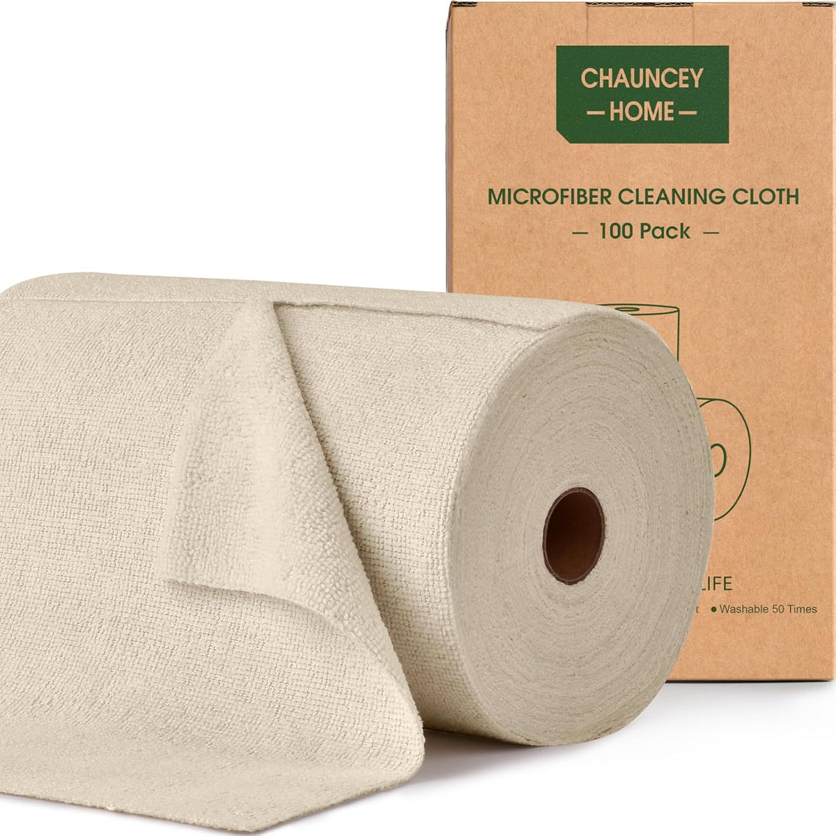 Roll of Microfiber Cleaning Cloth –100 Pack, Tear Away Microfiber Towels, Reusable, Washable