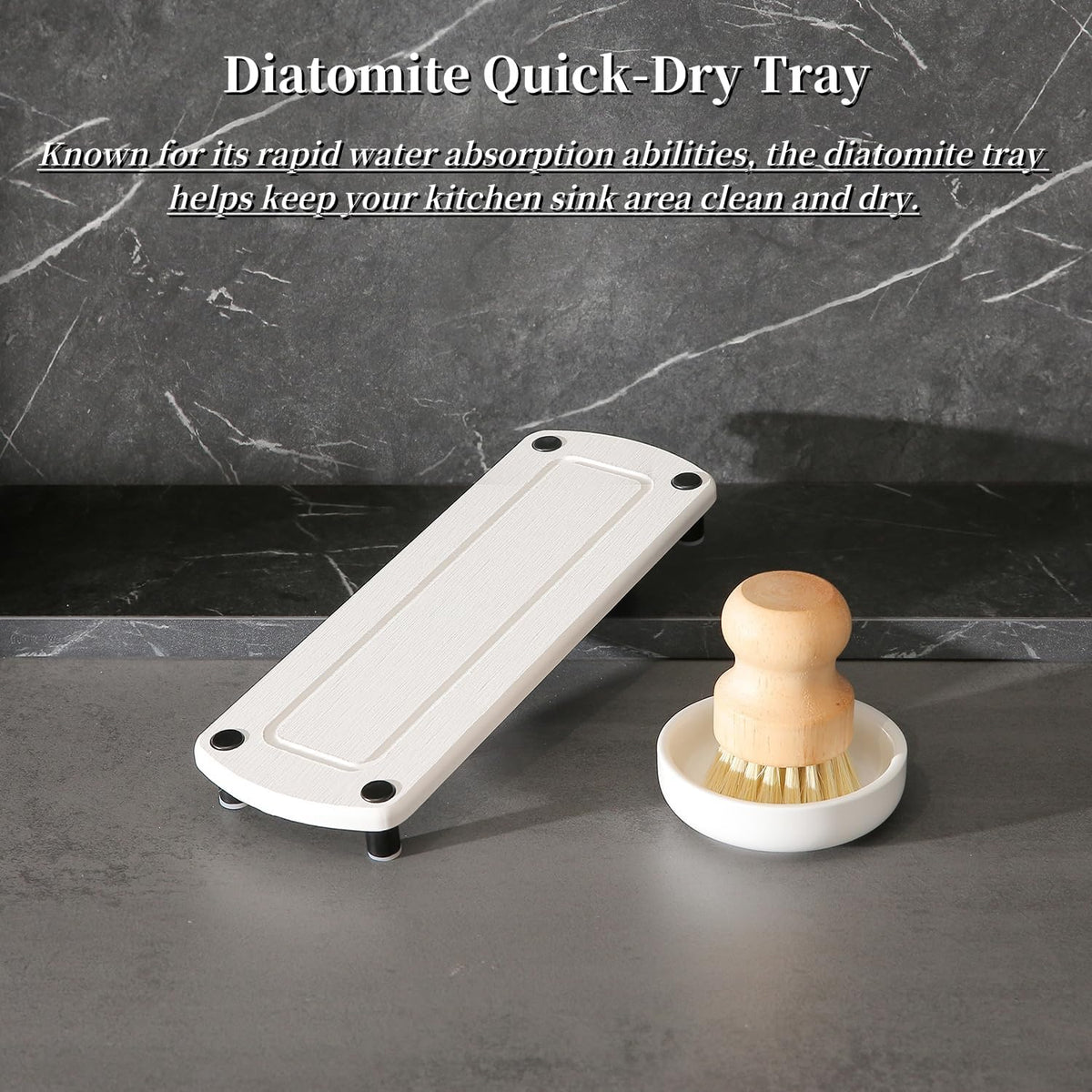 MOMEEMO White Soap Dispenser Set Comes with Stainless Steel Pumps, Instant Dry Tray, and Dish Scrub