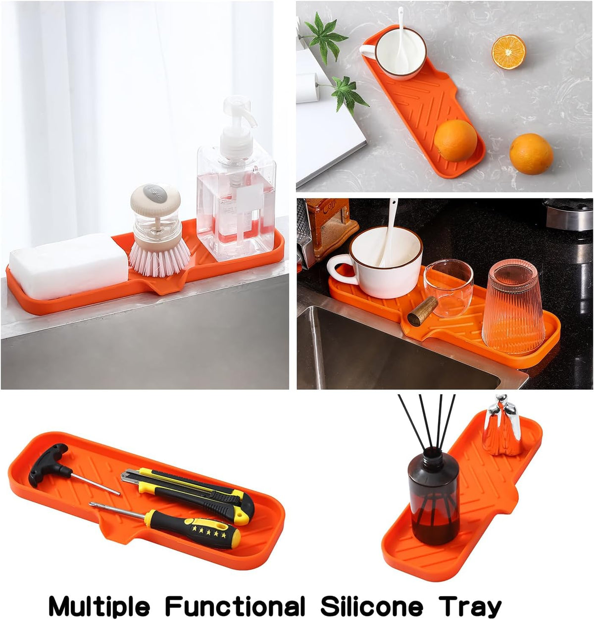 Silicone Bathroom Soap Dishes with Drain Spout-Bathroom and Kitchen Sink Organizer,Sponge