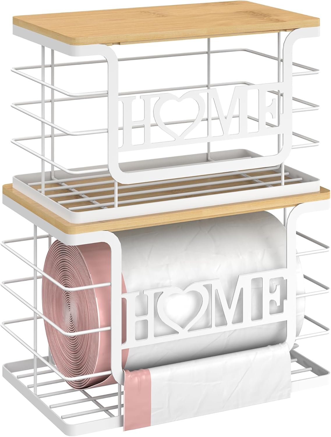 Trash Bag Holder, Thipoten Trash Bags Dispenser with Bamboo Top, Suitable for Garbage Bags