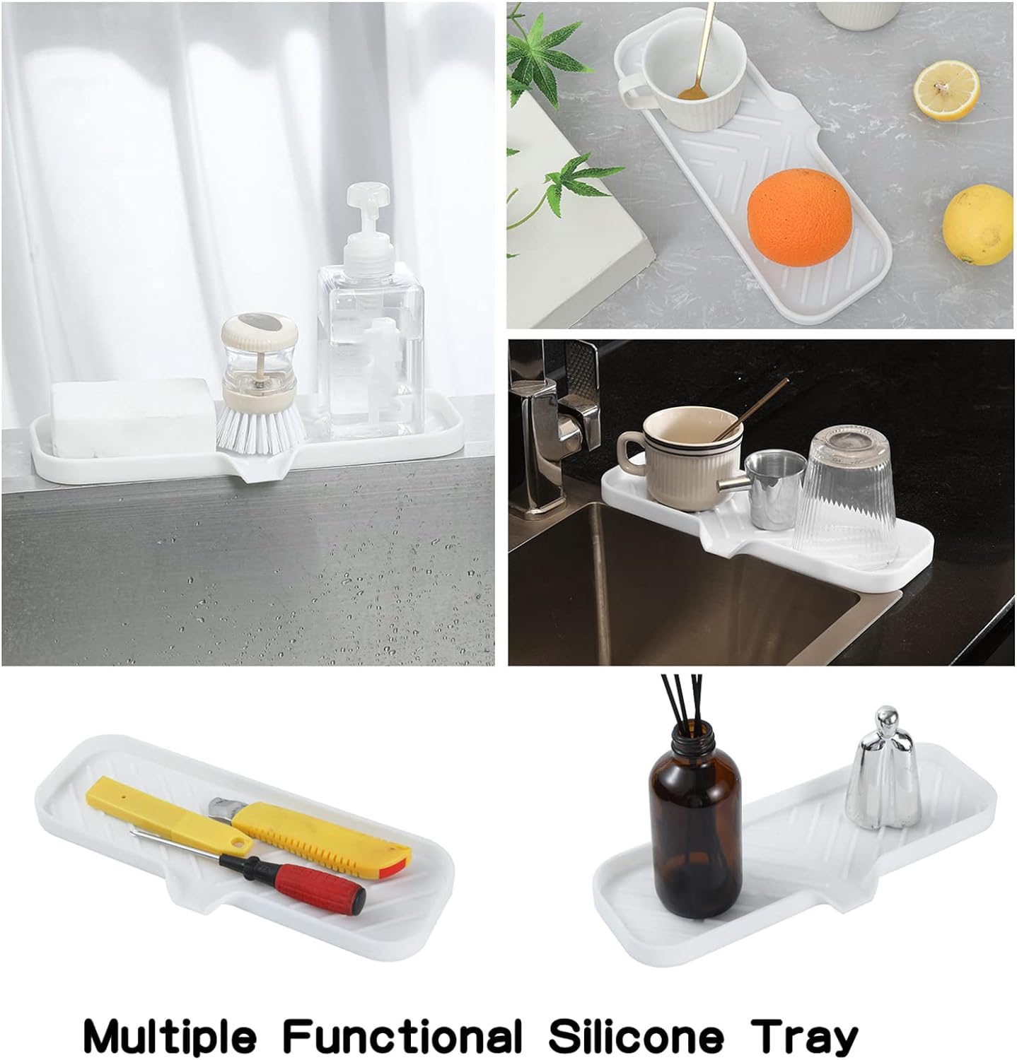 Silicone Bathroom Soap Dishes with Drain Spout-Bathroom and Kitchen Sink Organizer,Sponge