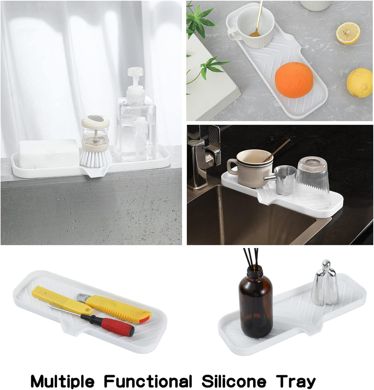Silicone Bathroom Soap Dishes with Drain Spout-Bathroom and Kitchen Sink Organizer,Sponge