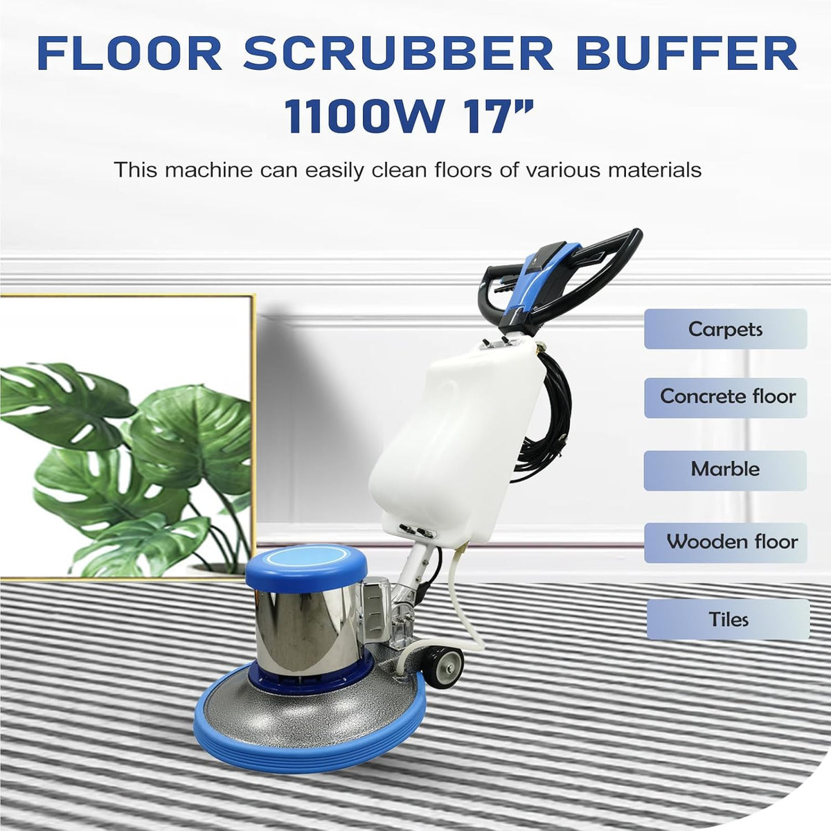 110V Floor Polisher Commercial Floor Scrubber Machine, Carpet Buffer Scrubber with 3.1gal Water