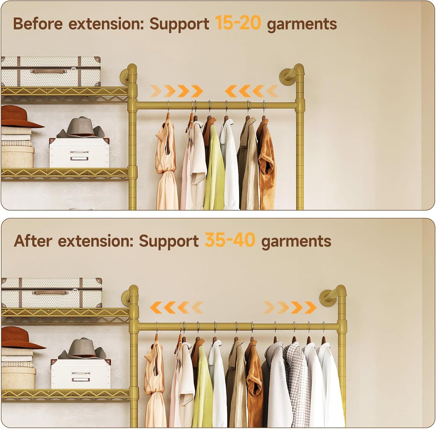 ONBRILL L4 Wall Mounted Industrial Pipe Clothing Rack, Closet Organizer System with 6 Hanging
