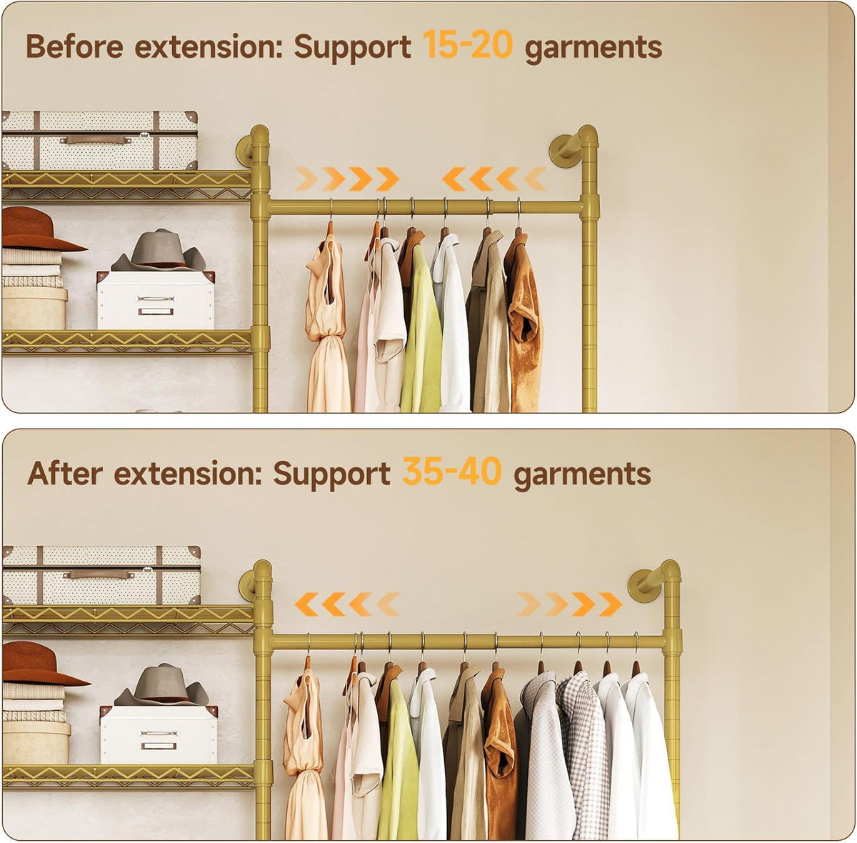 ONBRILL L4 Wall Mounted Industrial Pipe Clothing Rack, Closet Organizer System with 6 Hanging