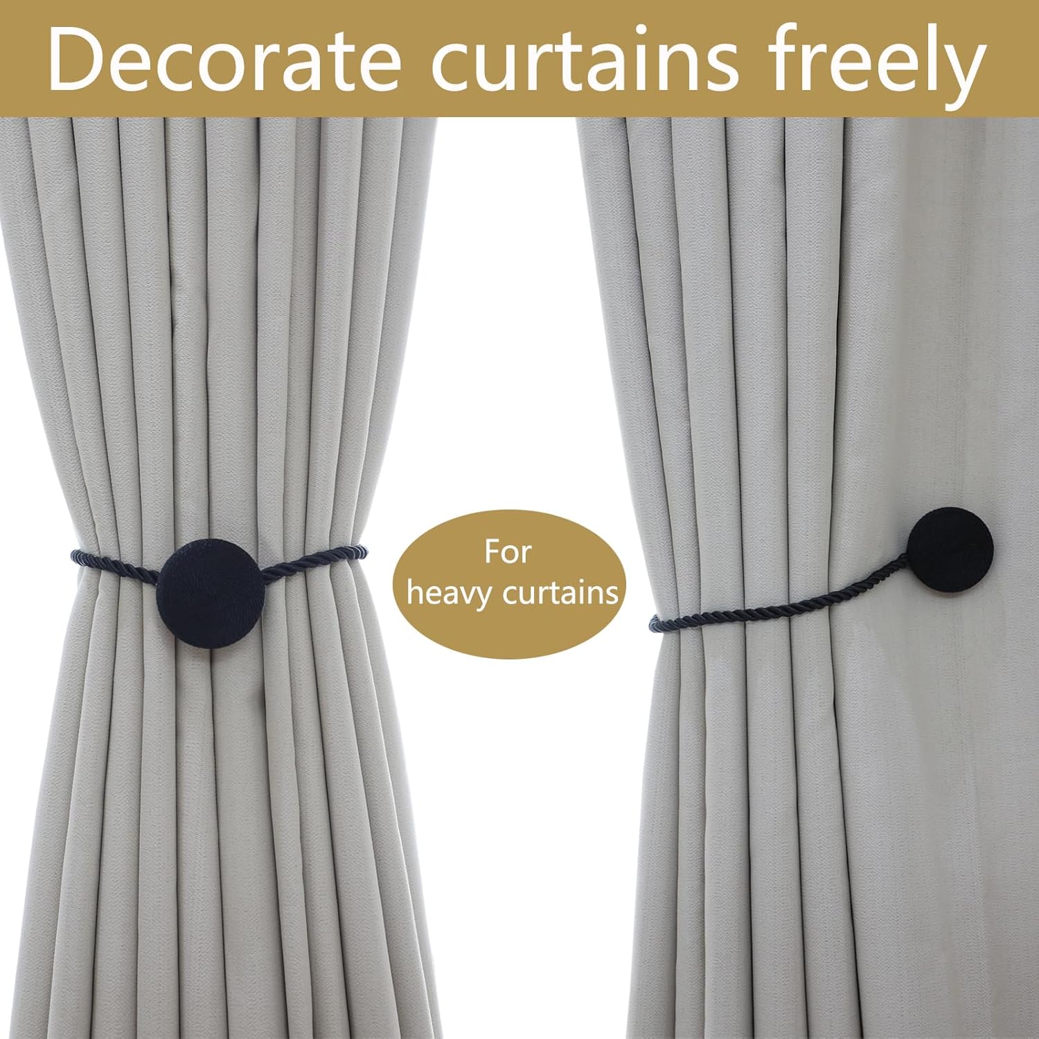 Magnetic Curtain Tiebacks - 12mm Magnetic Tie Backs for Curtains, Heavy Duty No Drill Curtain