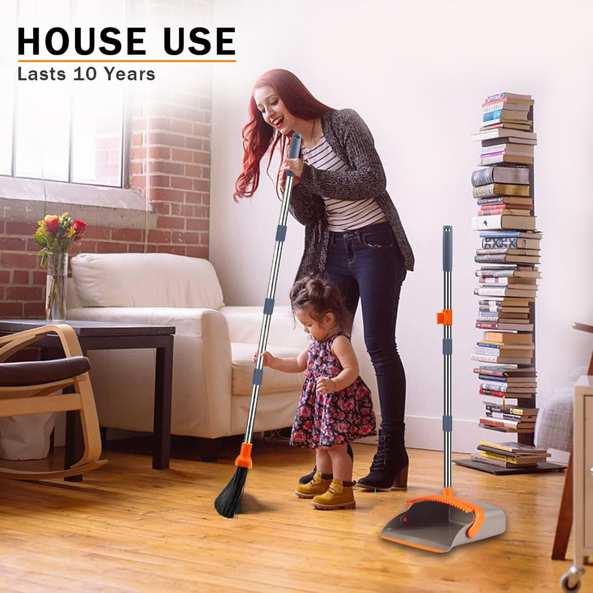 2-Pack is More economical，Upgraded Upright Broom and Dustpan Combo with 52" Long Handle, Dustpan