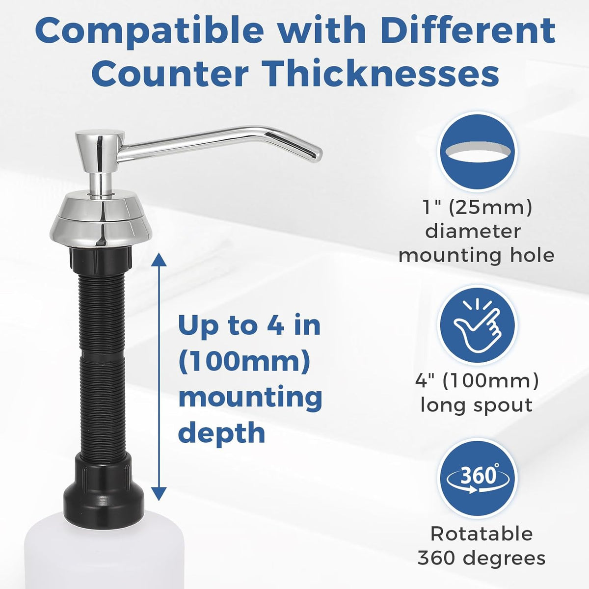 Heavy Duty Brass Countertop Liquid Soap Dispenser, Commercial Grade Top Fill Built-in Soap