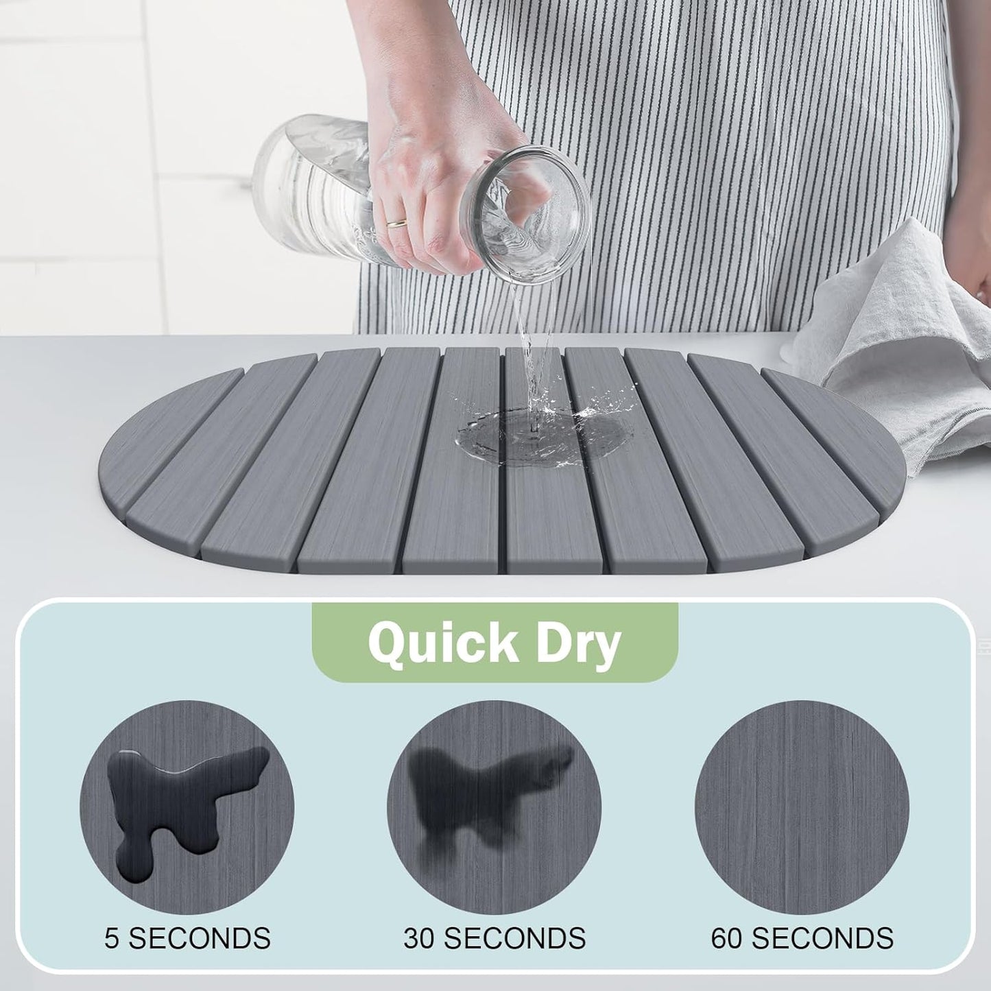 Stone Dish Drying Mat for Kitchen Counter,24"(L)×16"(W) Collapsible Fast-Drying Diatomaceous Earth