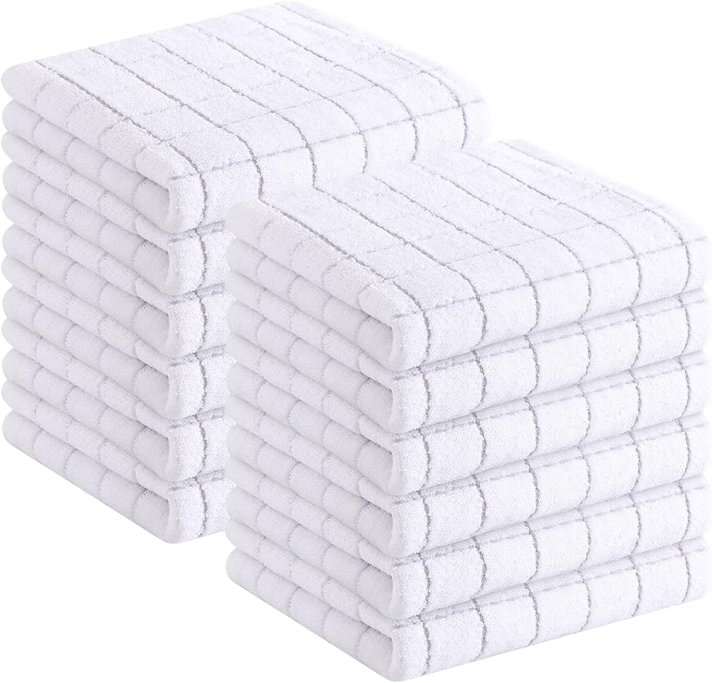 Homaxy 100% Cotton Terry Kitchen Towels(White, 13 x 28 inches), Checkered Designed, Soft and Super