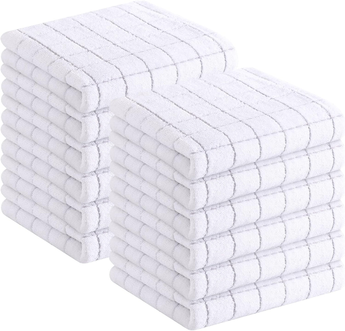 Homaxy 100% Cotton Terry Kitchen Towels(White, 13 x 28 inches), Checkered Designed, Soft and Super