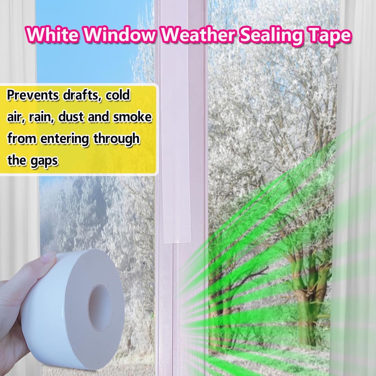 White Window Weather Sealing Tape, Waterproof Window AC Air Conditioner Sealing Tape Can Keep Out