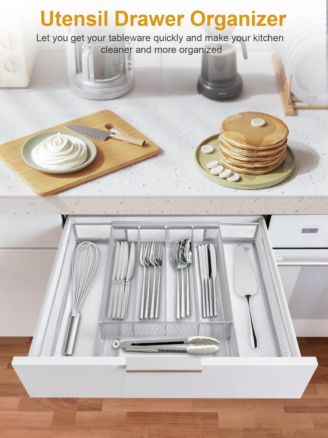 Silverware Organizer Metal Mesh, Drawer Organizer, Utensil Cutlery Tray Expandable Flatware