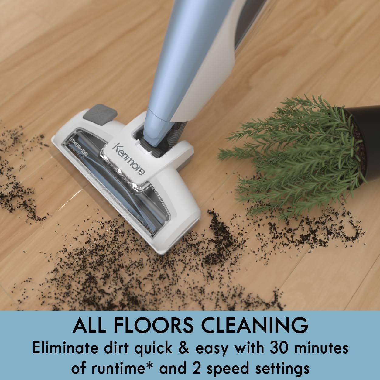 Kenmore DS1020 16V Cordless Stick Vacuum Lightweight 2-in-1 Handheld, LED Headlight with 2-Speed