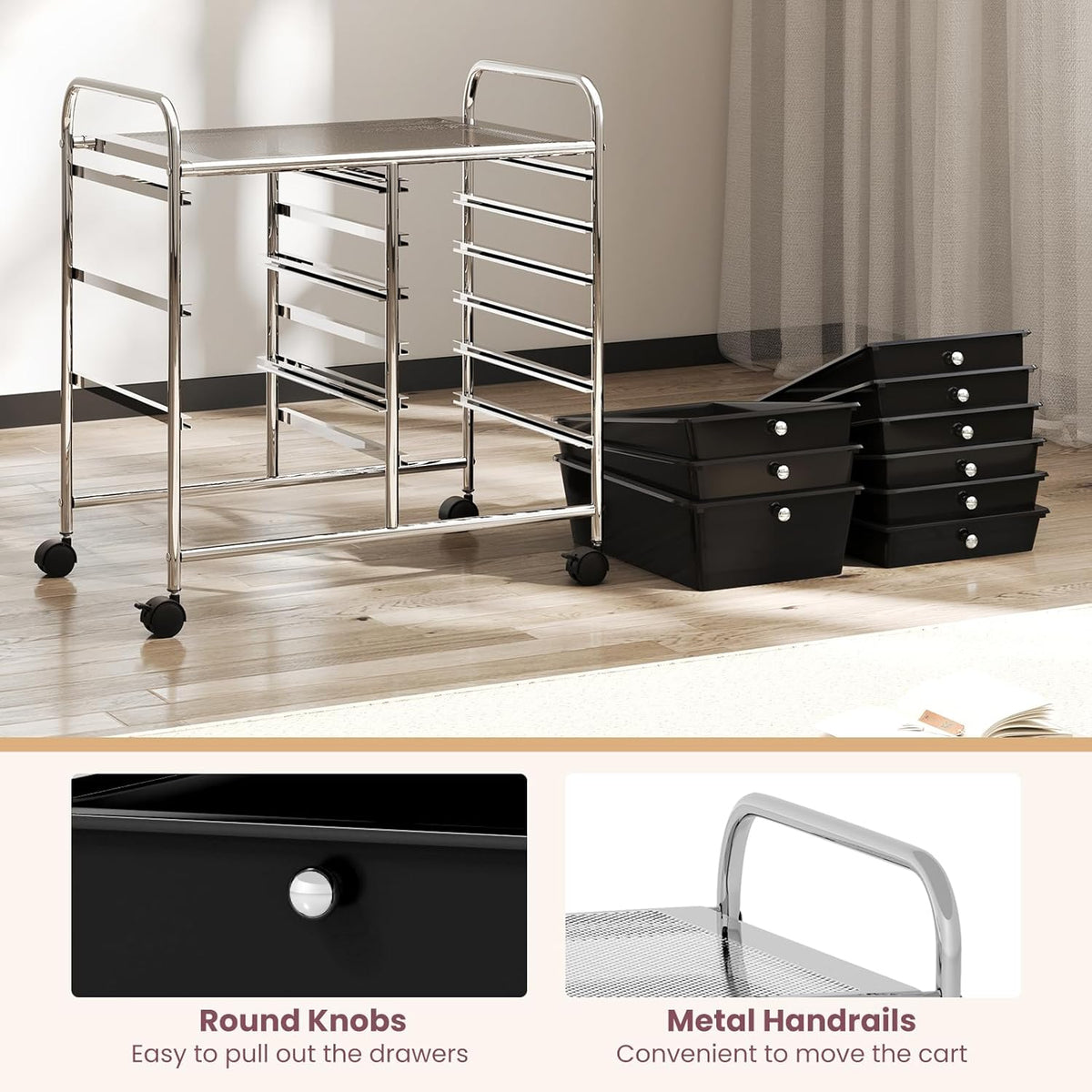 GOFLAME 9-Drawer Rolling Storage Cart, Mobile Utility Cart with Removable Drawers & Metal Frame