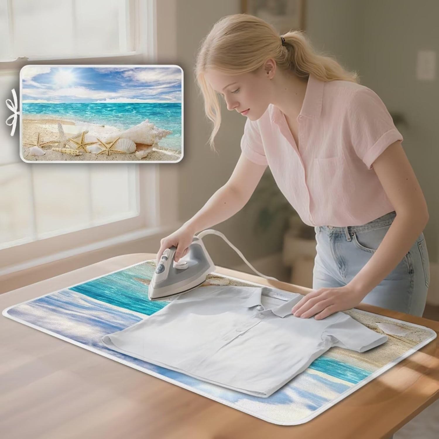 Ironing Mat Hawaiian Beach Heat Resistant Ironing Blanket Thick Portable Travel Ironing Pad for