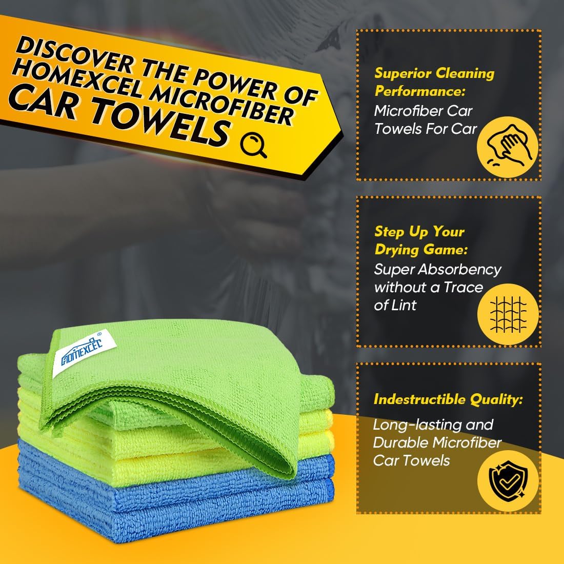 HOMEXCEL Microfiber Cleaning Cloth 6 Pack, 12.5 x 12.5 Inch Microfiber Towels for Cars, Ultra