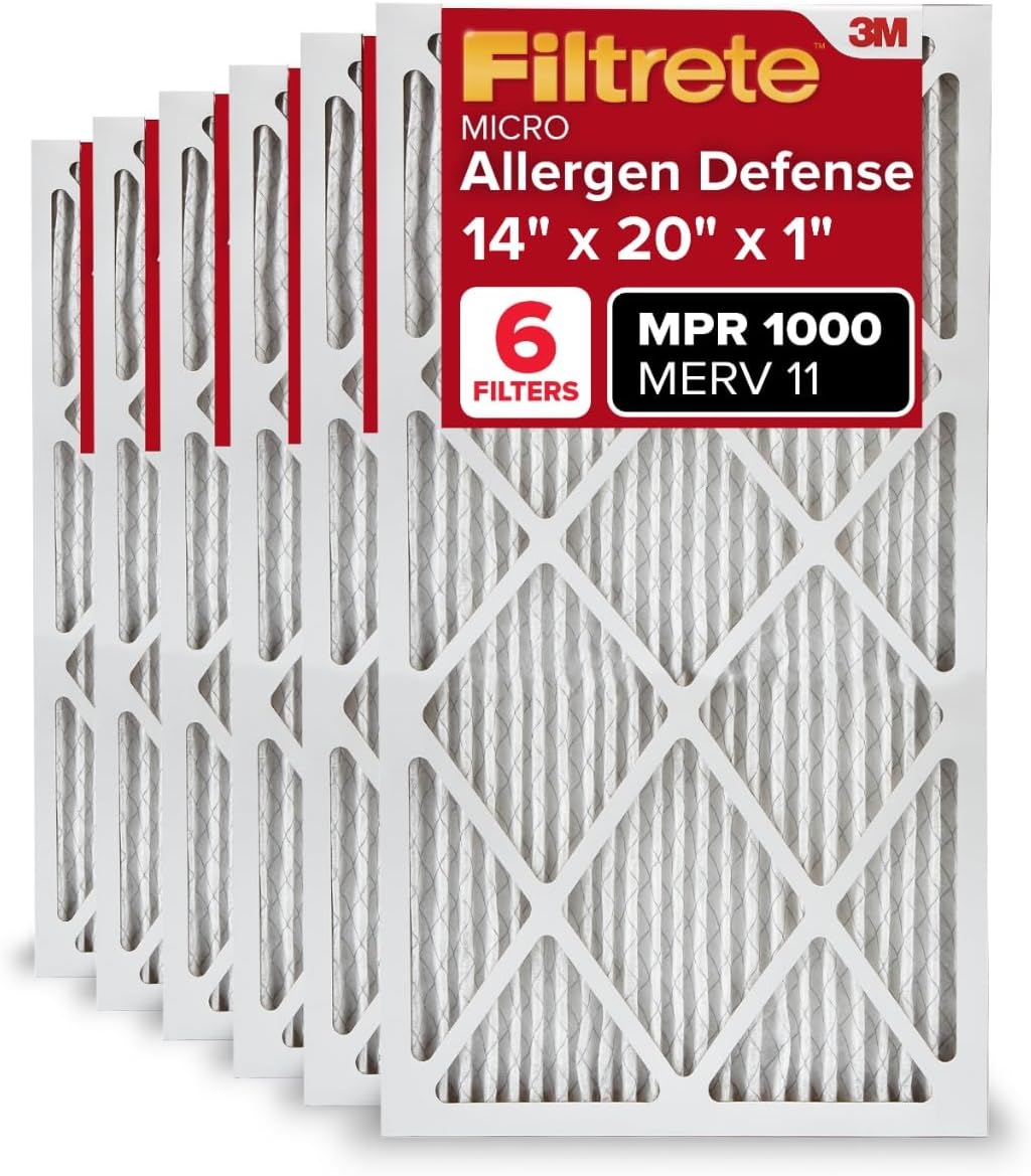 Filtrete 14x20x1 AC Furnace Air Filter, MERV 11, MPR 1000, Micro Allergen Defense, 3-Month Pleated