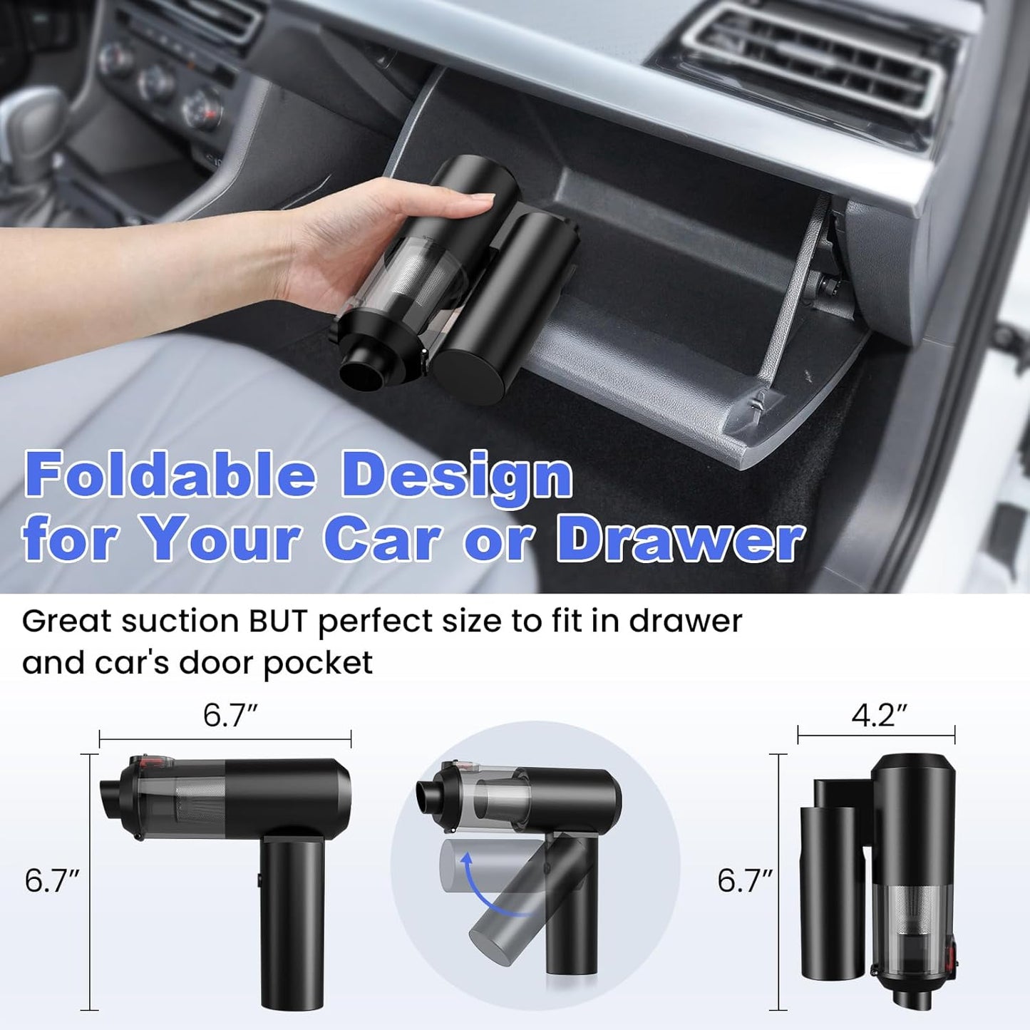 Car Vacuum Portable Cordless with 16000PA Ultra Suction 4-in-1 Foldable Air Duster & Brushless