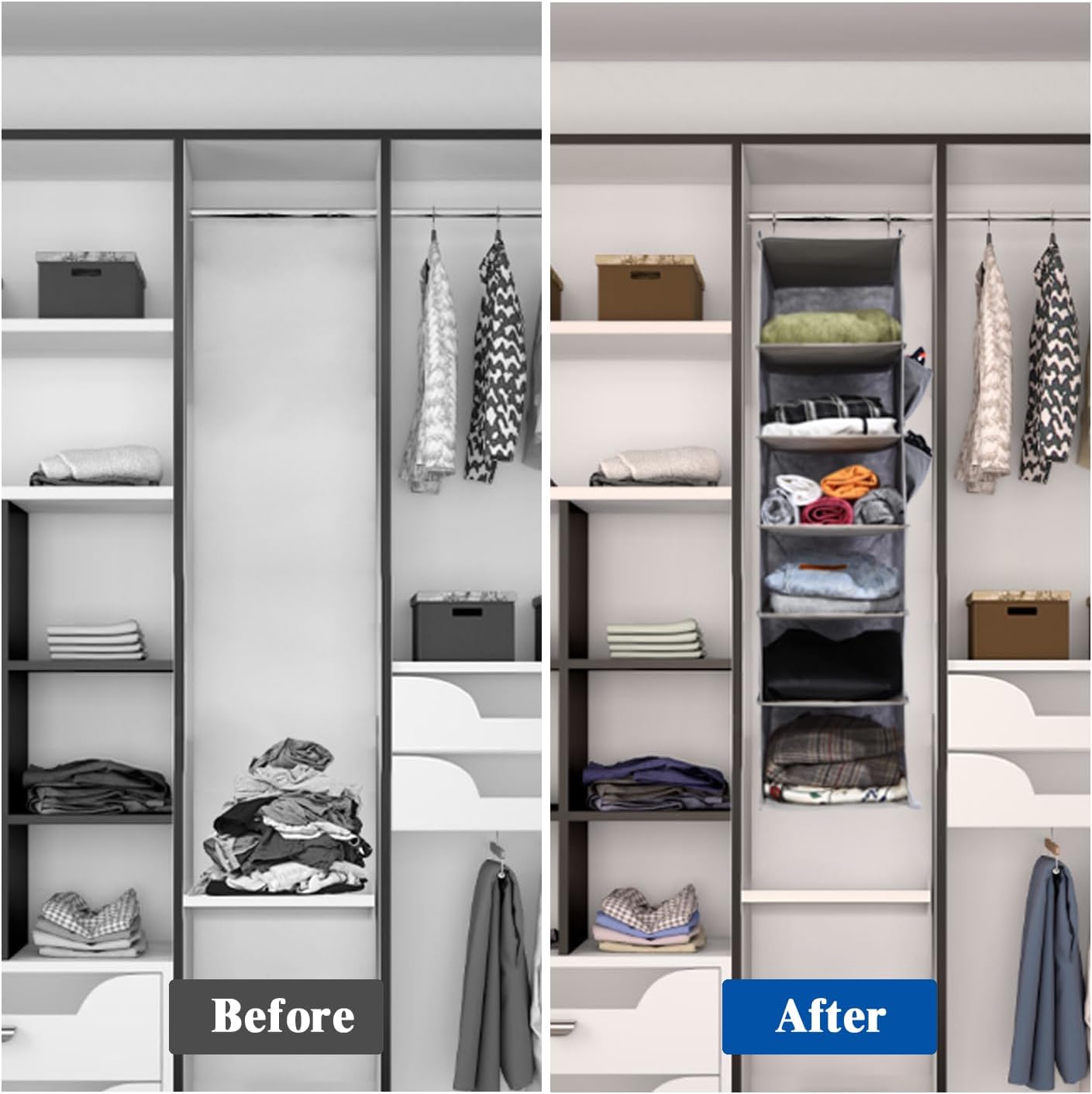 2 Packs Hanging Closet Organizer, 4-Shelf Closet Organizers and Storage with Side Pockets