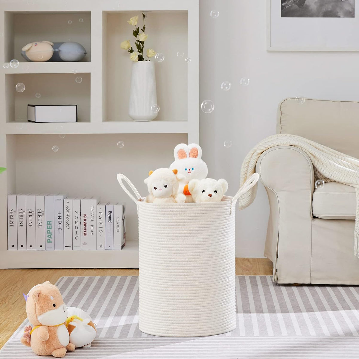 VIPOSCO Large Laundry Hamper, Tall Woven Rope Storage Basket for Blanket, Toys, Dirty Clothes in