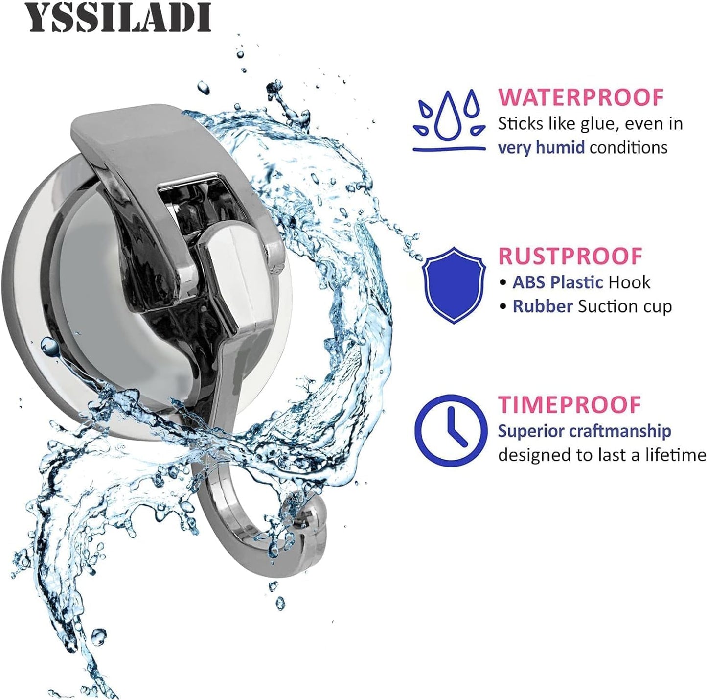 Suction Cup Hooks for Shower, 4 Pack, Bathroom, Kitchen, Glass Door, Mirror, Tile – Loofah, Towel