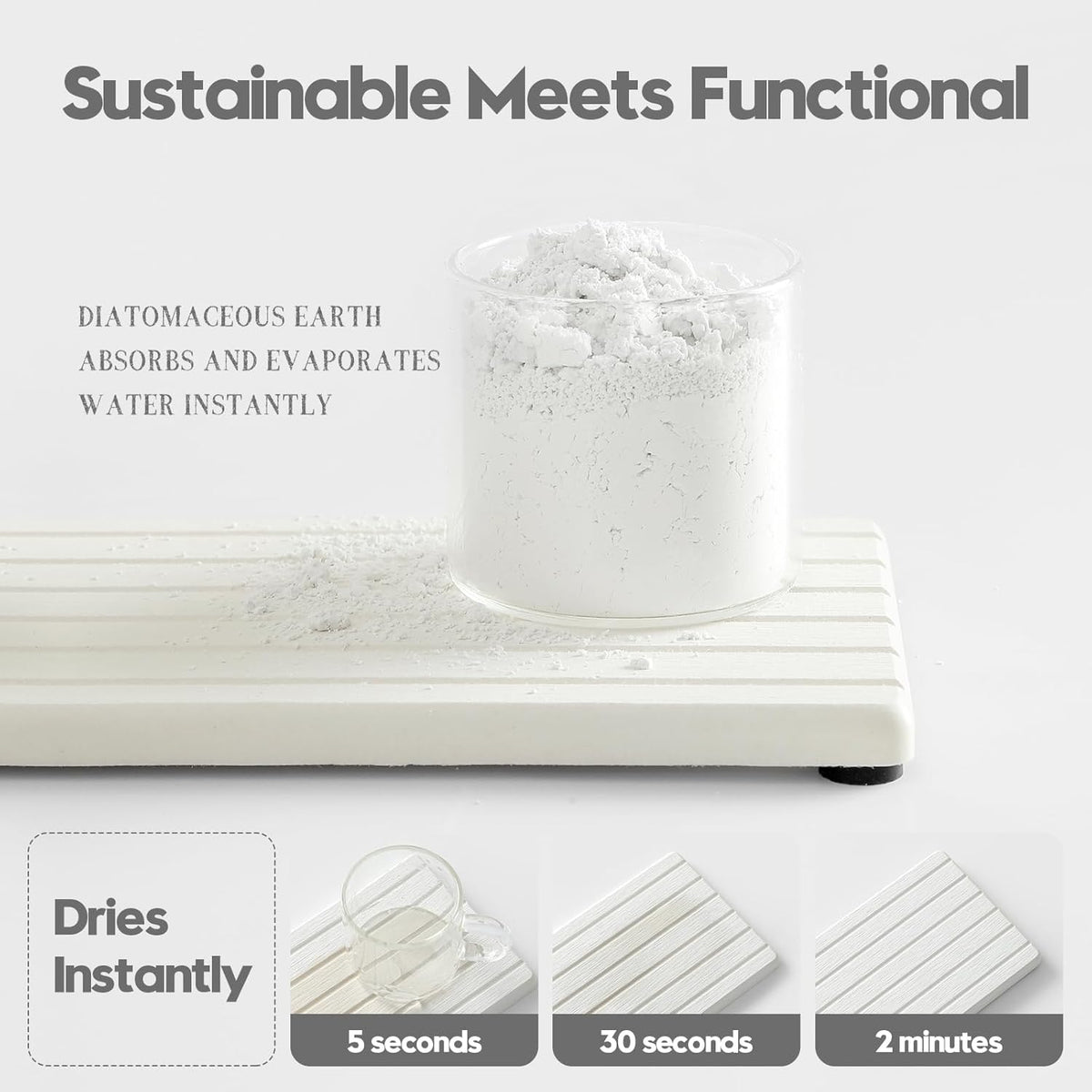 2PCS Water Absorbing Stone Drying Tray Mat For Bathroom Sink & Kitchen Counter Faucet Organizer