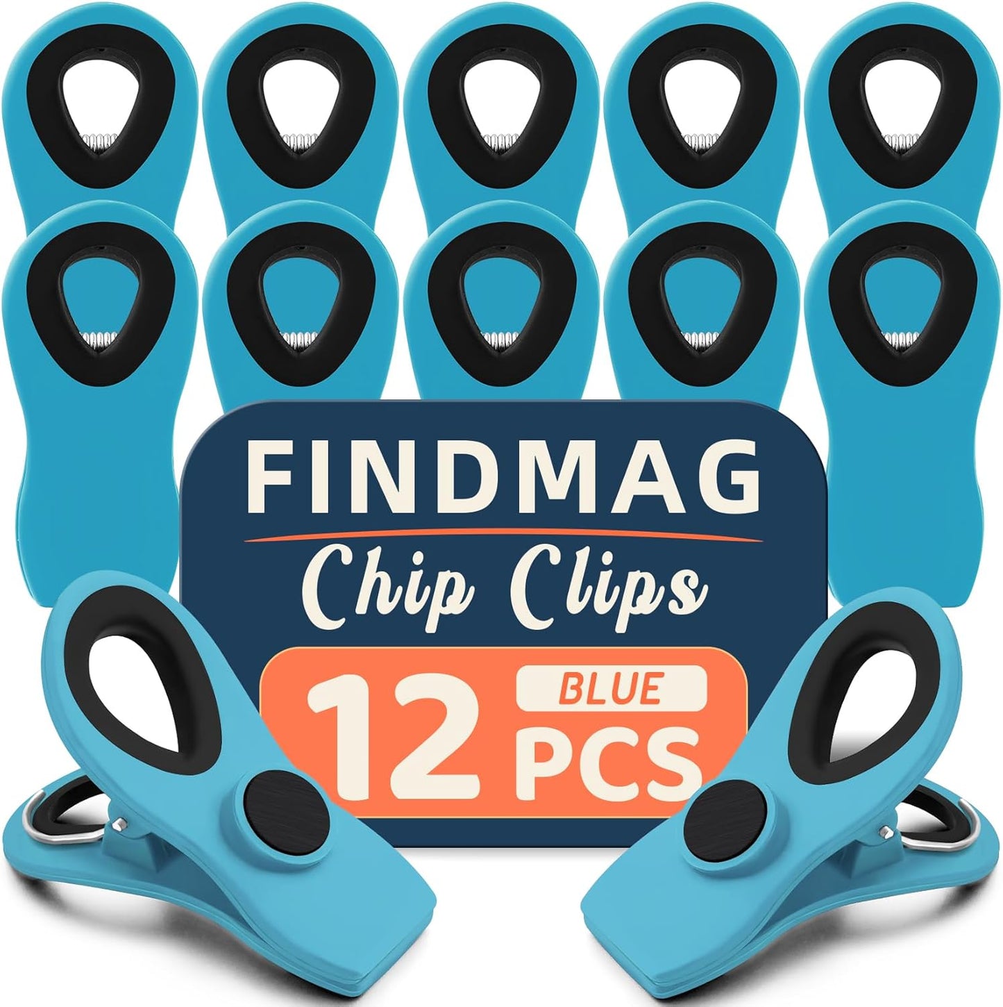 FINDMAG 12 Pack Chip Clips, Big Food Clips Blue Magnetic Clip, Magnetic Bag Clips with Airtight