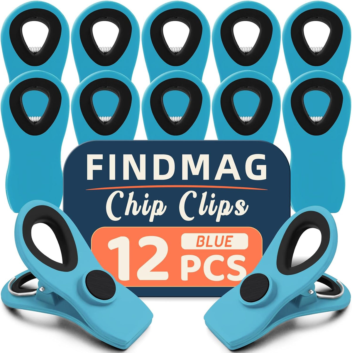 FINDMAG 12 Pack Chip Clips, Big Food Clips Blue Magnetic Clip, Magnetic Bag Clips with Airtight