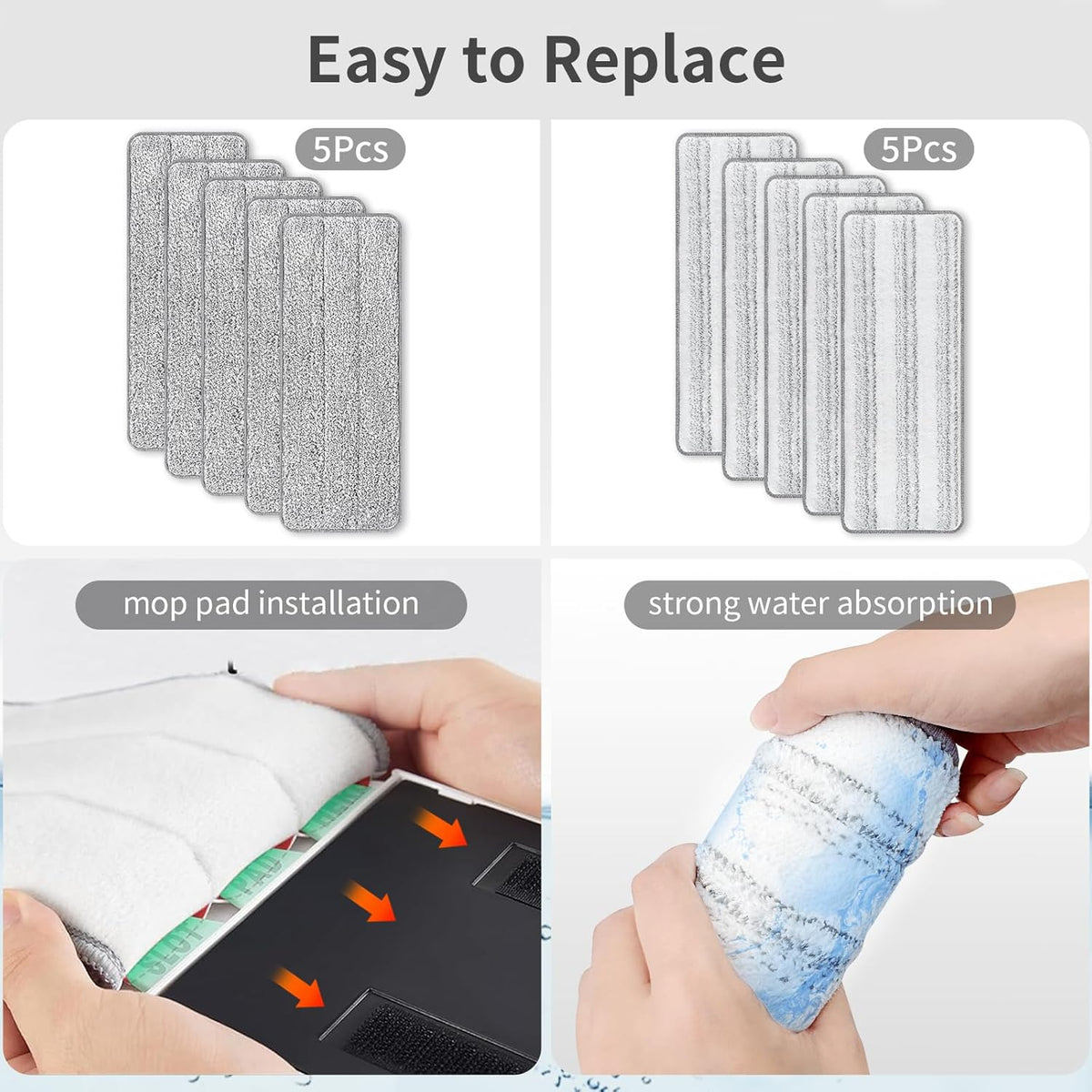 10Pcs Joymoop Mop Replacement Pads, 15 * 4.9'' Universal Mop Pads Mop Head Refills Washable Wet