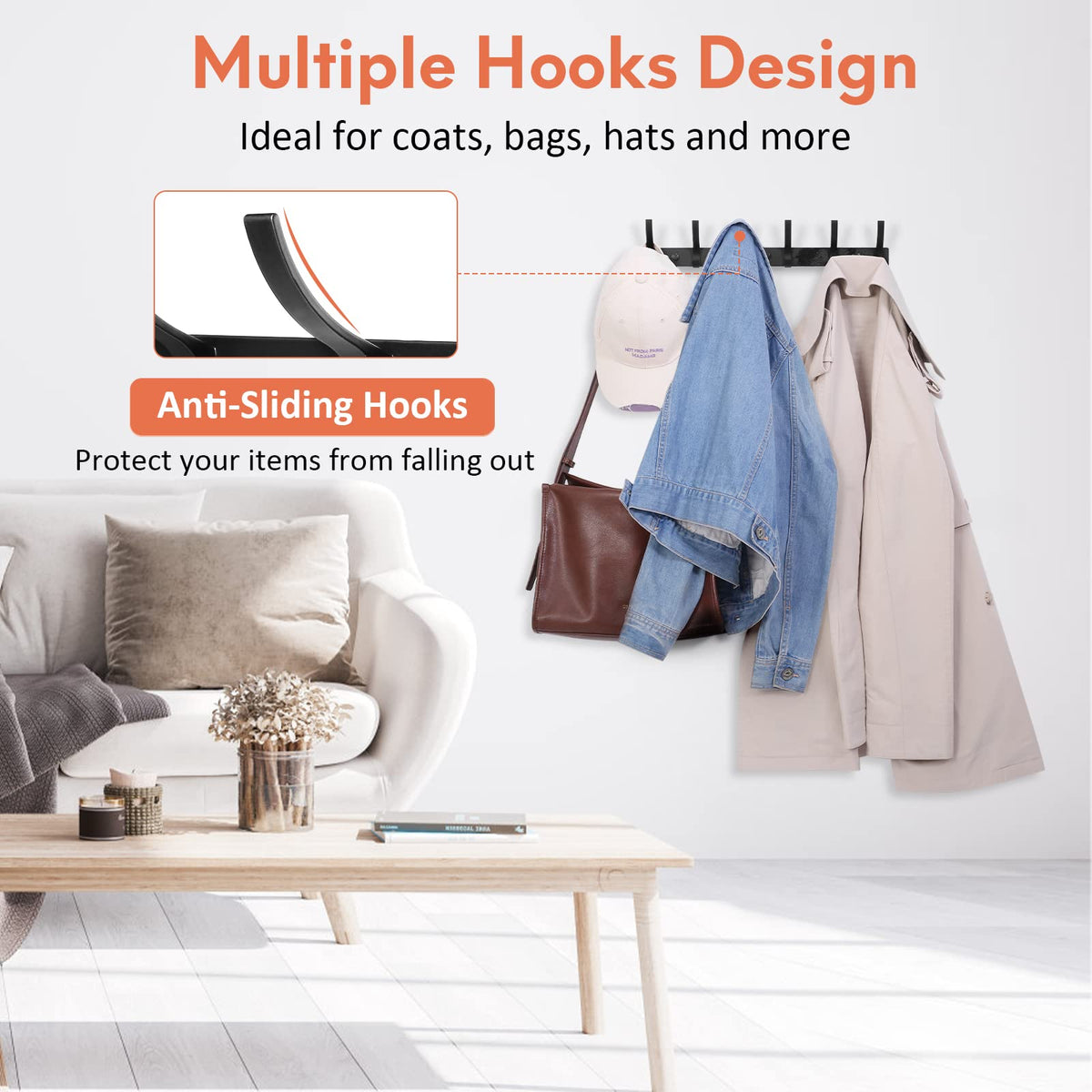 Optish Coat Rack Wall Mount, Wall Hooks for Hanging, Entry Coat Hooks Coat Hanger, Hat Rack Holder