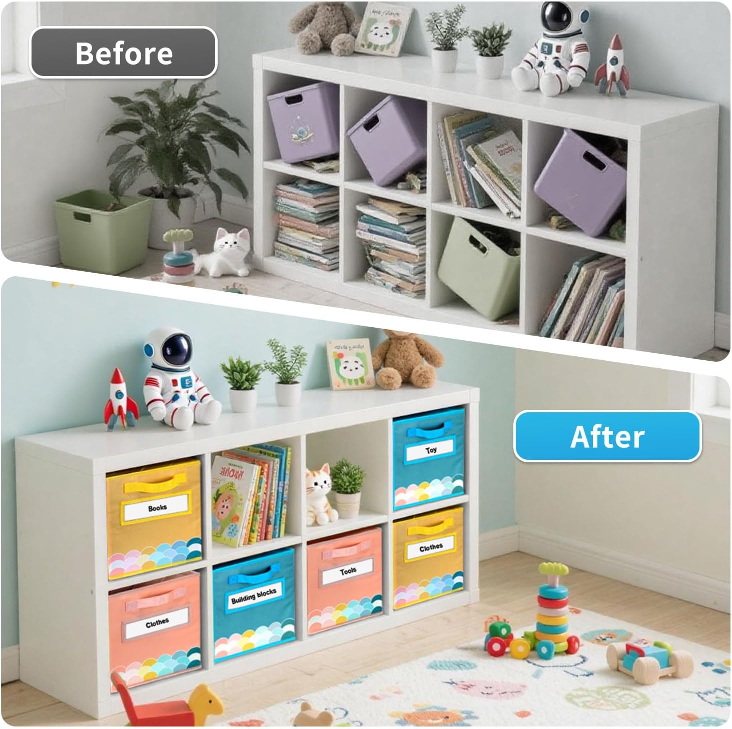 Cube Storage Bins, 3 Pack 11 Inch Fabric Storage Bins with Handle and Label Window, Foldable