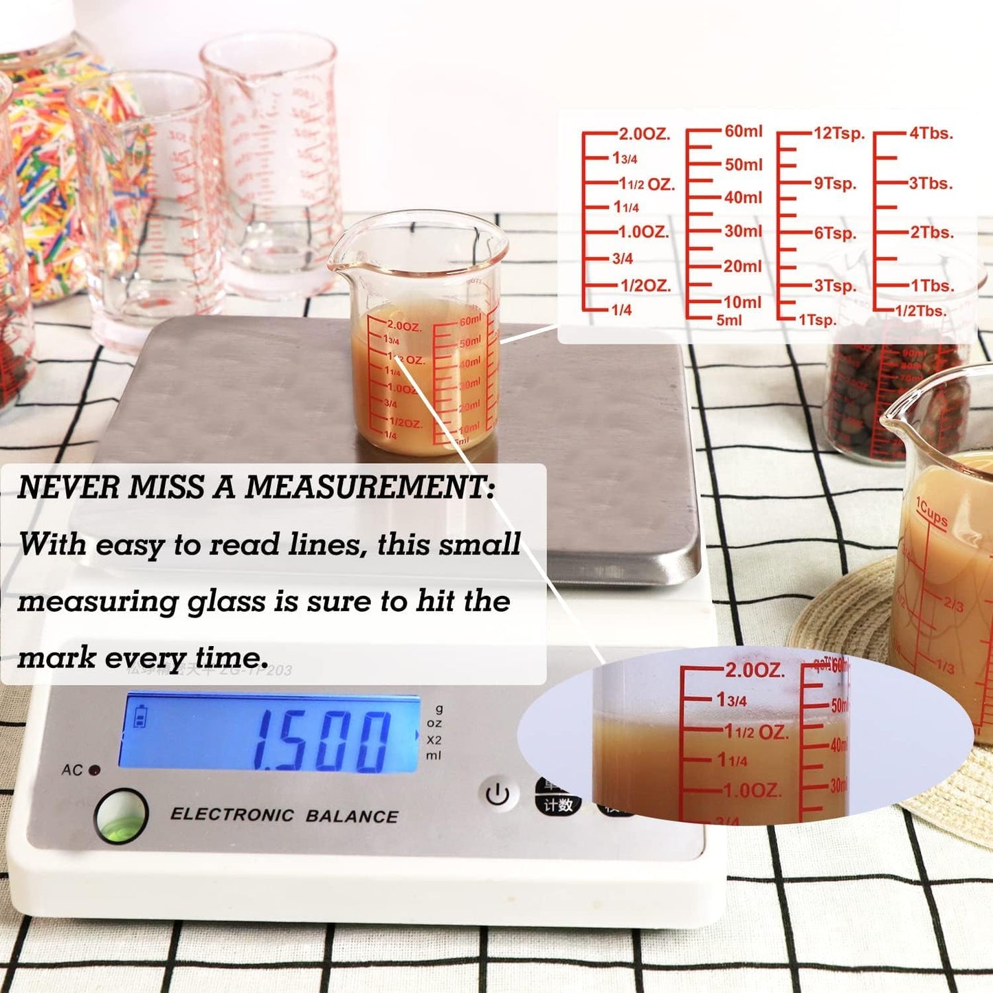 High Borosilicate Glass Measuring Cup-V-Shaped Spout，Glass Measuring Beaker for Kitchen or