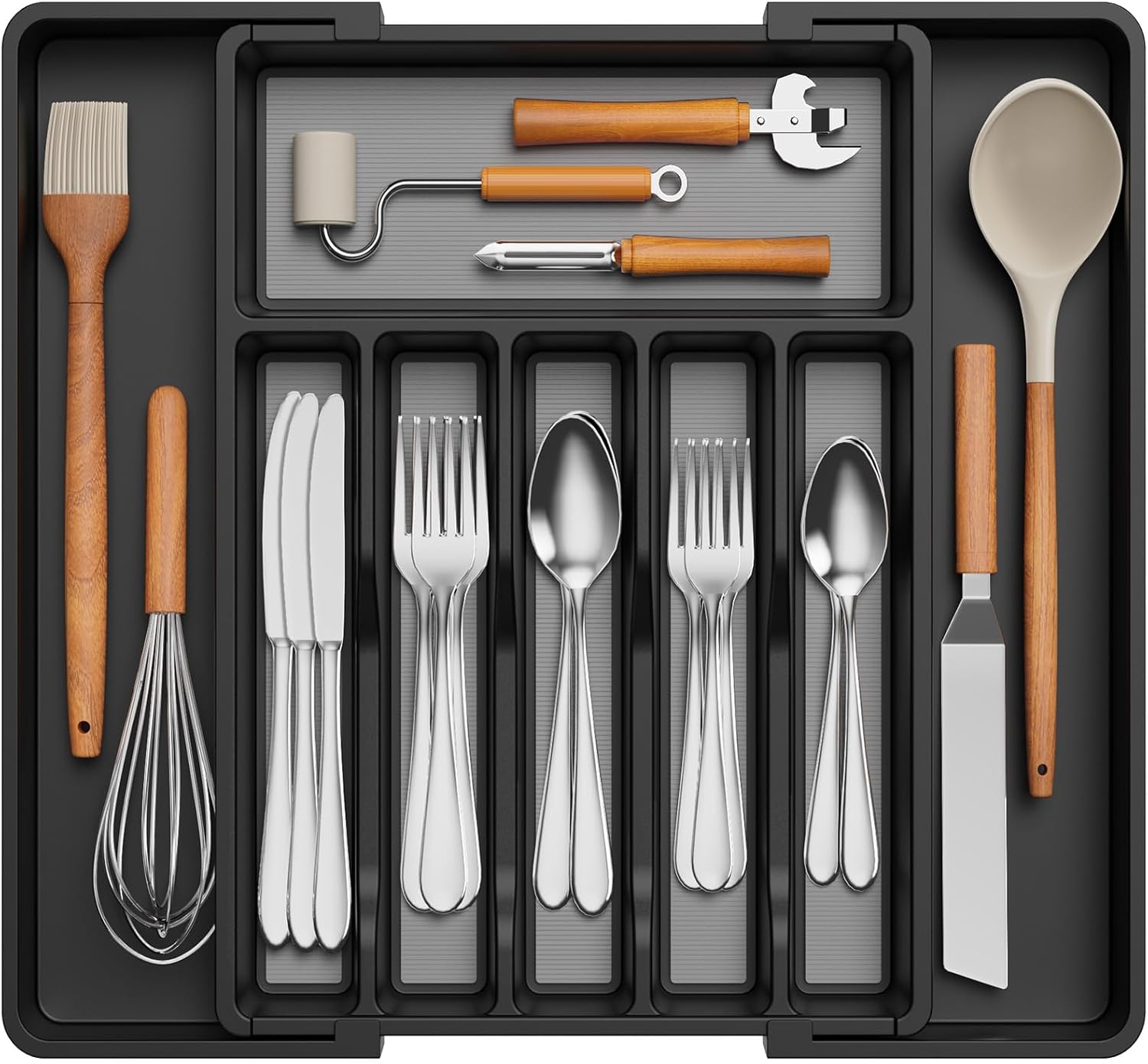 Lifewit Silverware Drawer Organizer, Expandable Utensil Tray with Non-Slip TPR, Deep Flatware