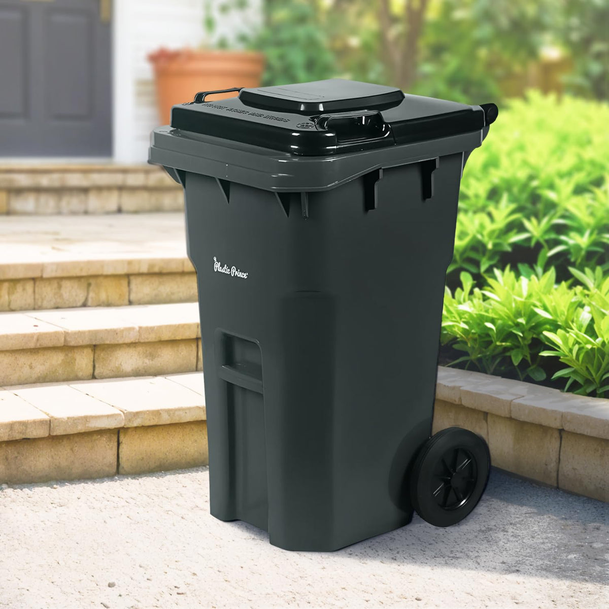 27 Gallon Outdoor Trash Can with Lid and Wheels Small Outdoor Garbage Can with Wheels Outside