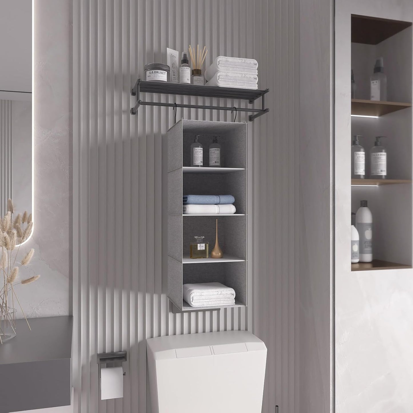 Hanging Closet Organizer, Easy Mount Collapsible 4-Shelf Camper Closet Wardrobe Hanging Storage