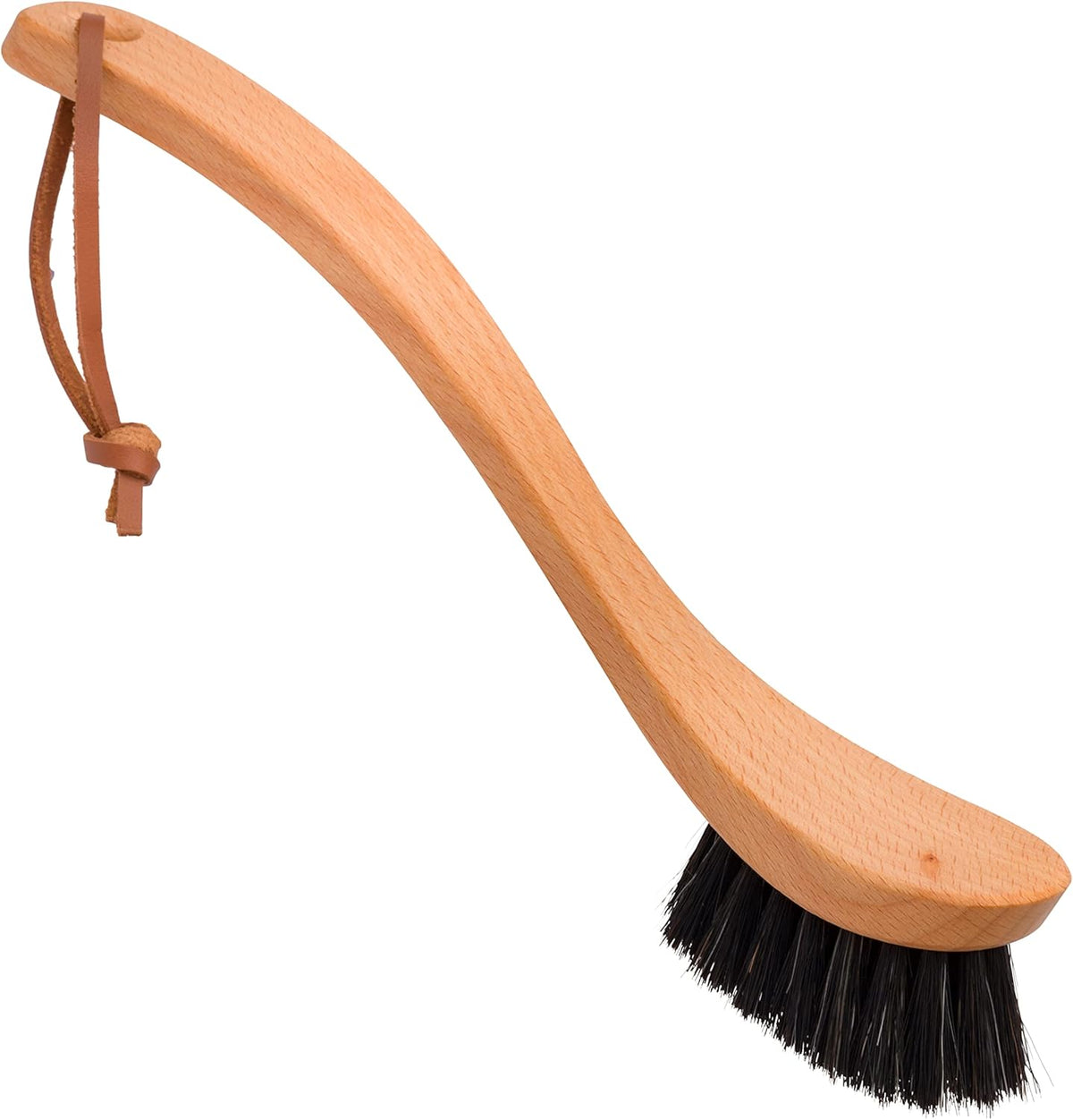 Redecker Curved Dish Brush, Soft Horsehair Bristles, Ergonomic Design with Oiled Beechwood Handle
