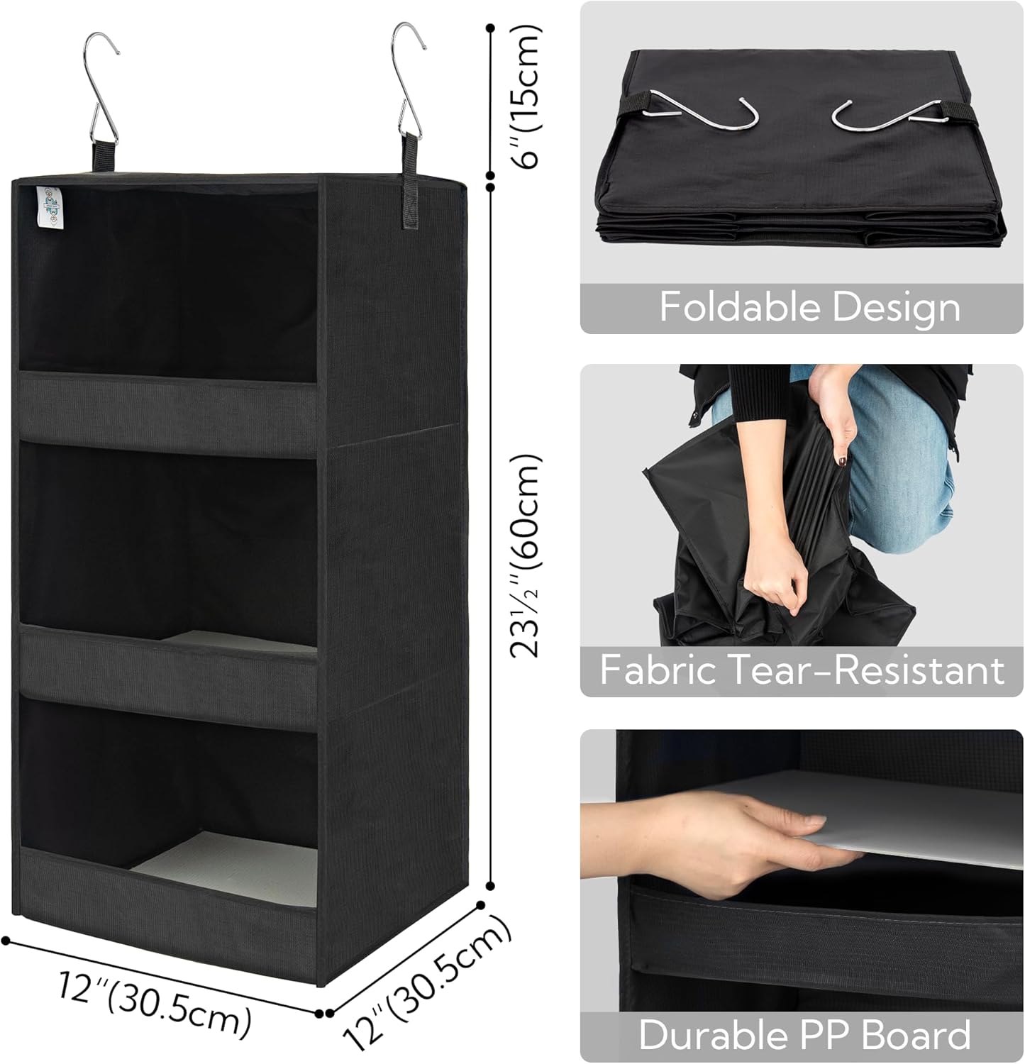 GRANNY SAYS 3-Shelf Hanging Closet Organizer, Collapsible Closet Hanging Shelves, Nursery Hanging