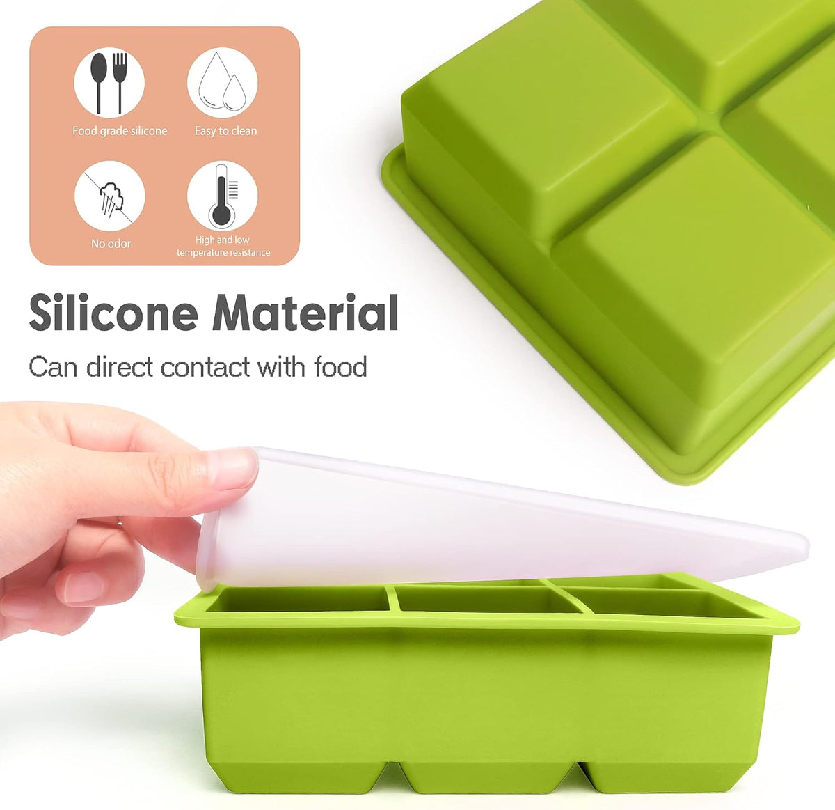 Silicone Ice Cube Trays 3 Pack - Large Size Silicone Ice Cube Molds with Leak Proof Removable Lid