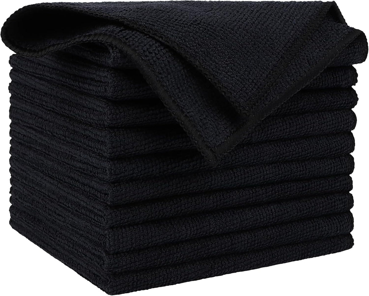 AIDEA Microfiber Cleaning Cloth Black 10PK, Microfiber Towels for Cars, Premium Wash Cloths